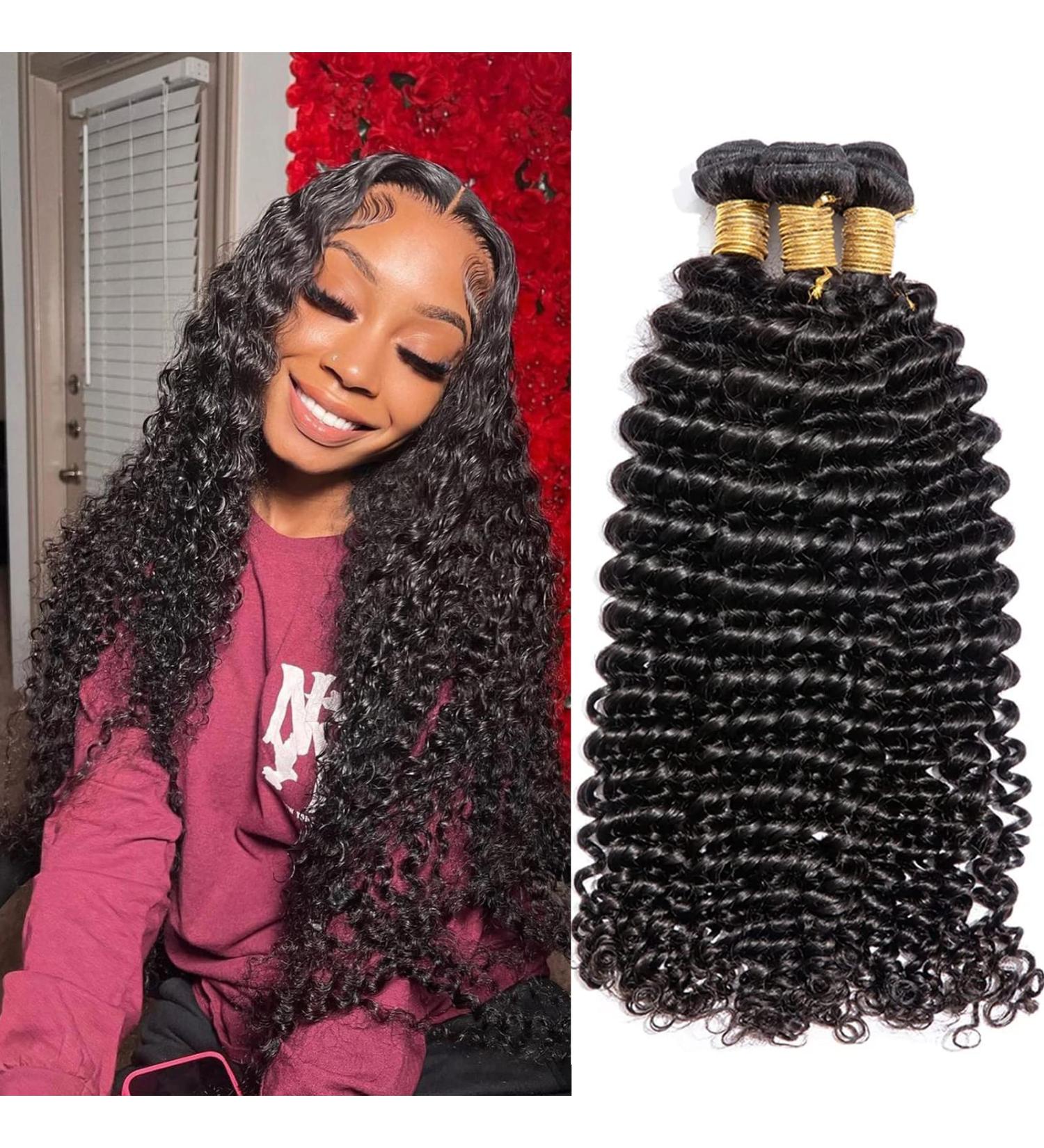 10A Brazilian Deep Wave Human Hair Bundles - 18 20 22 Inch | 100% Virgin Unprocessed Hair - Natural Black Wet and Wavy 3 Bundles - Buy Online on SooperMarket.com