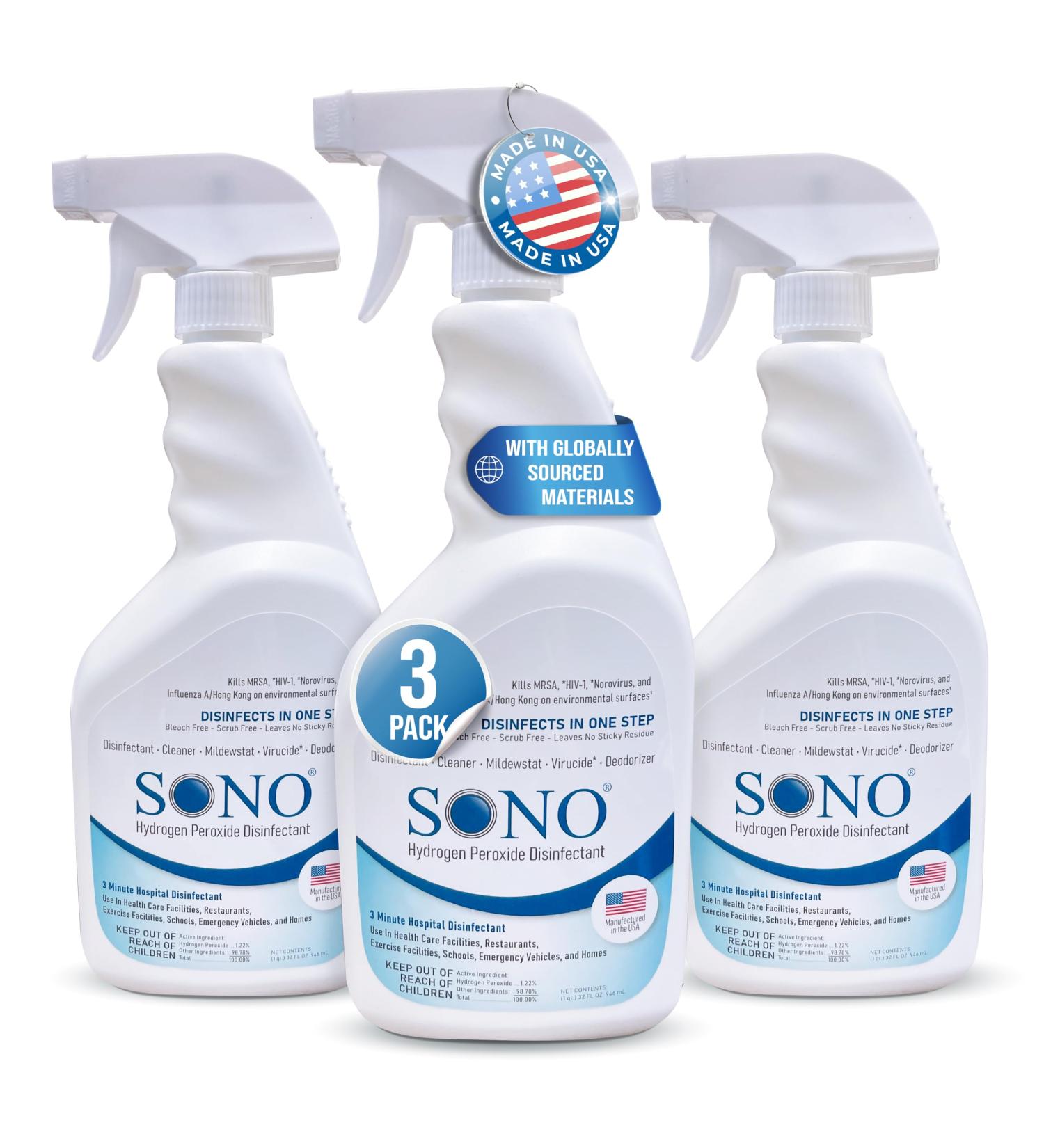 SONO Disinfecting Spray & Stain Remover | Hydrogen Peroxide Multi-Surface Cleaner | 3 Pack of 32 fl oz Bottles | Essential for Kitchen & Bathroom | Spring Travel Must-Have - Buy Online on SooperMarket.com