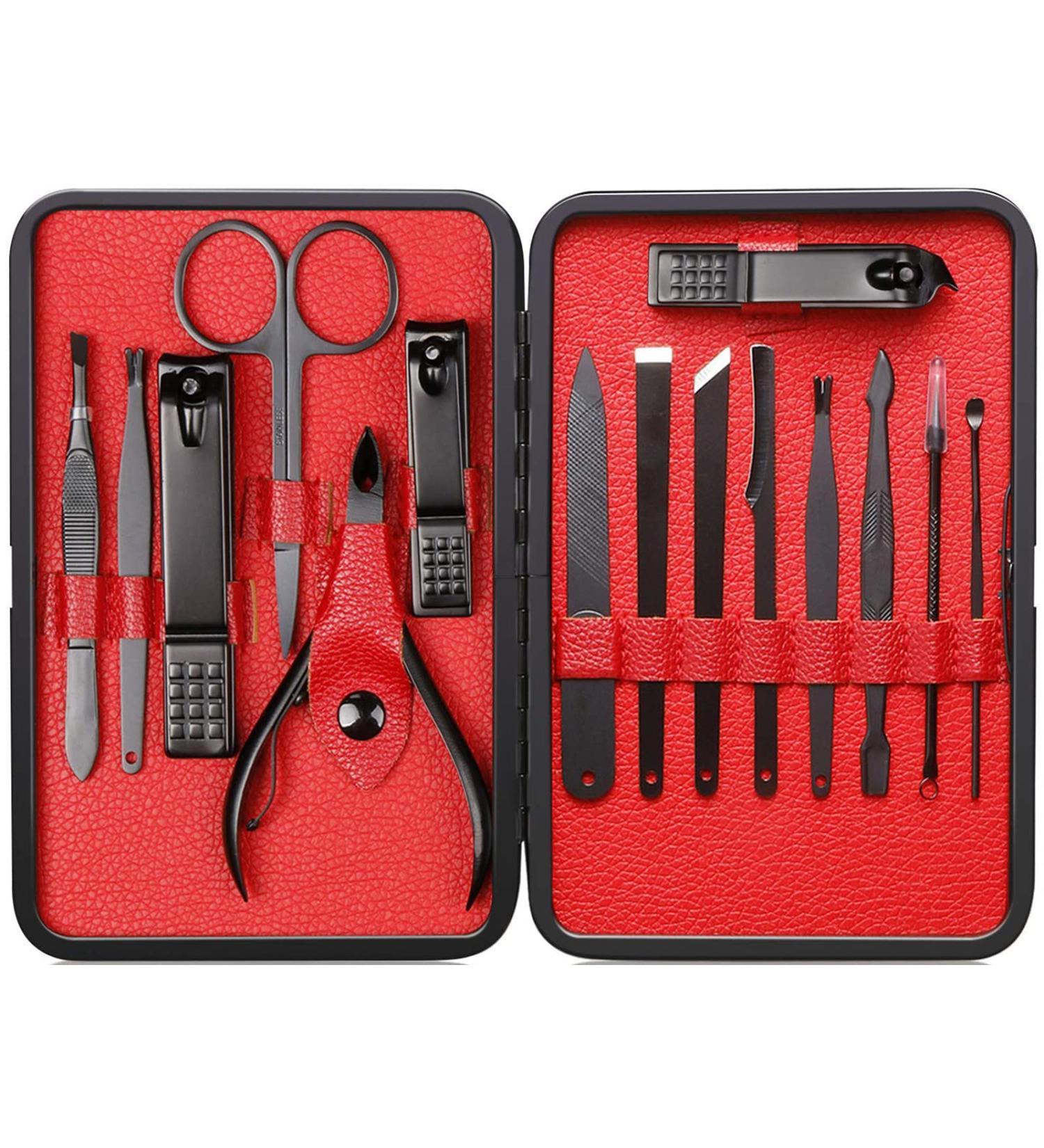High Precision Stainless Steel Nail Clippers Set with Nail File and Scissors - Red - Buy Online on SooperMarket.com