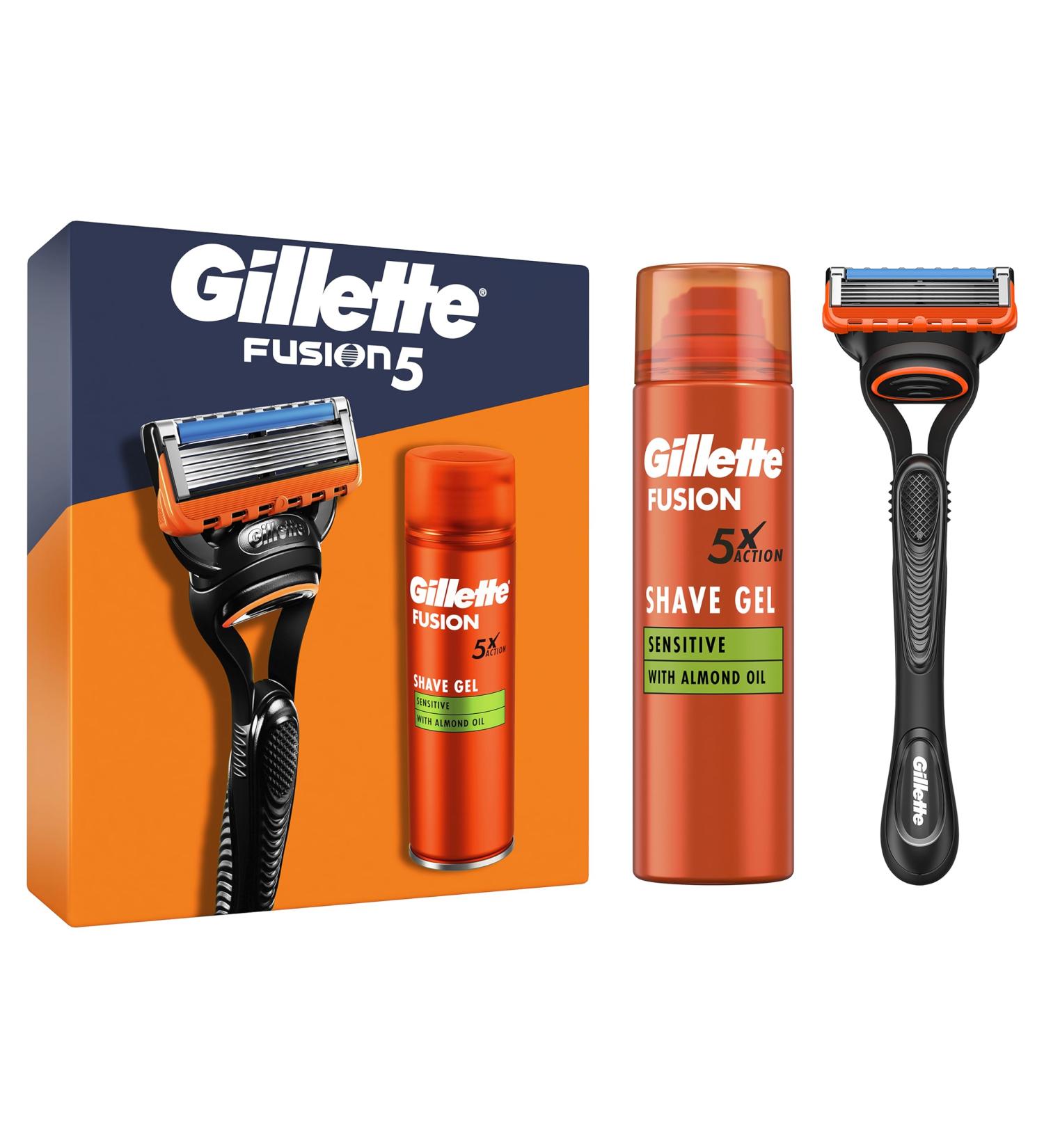 Gillette Fusion 5 Men's Gift Set | Razor Blade & Ultra Sensitive Beard Care Gel 200ml - Perfect Gift for Men - Buy Online on SooperMarket.com