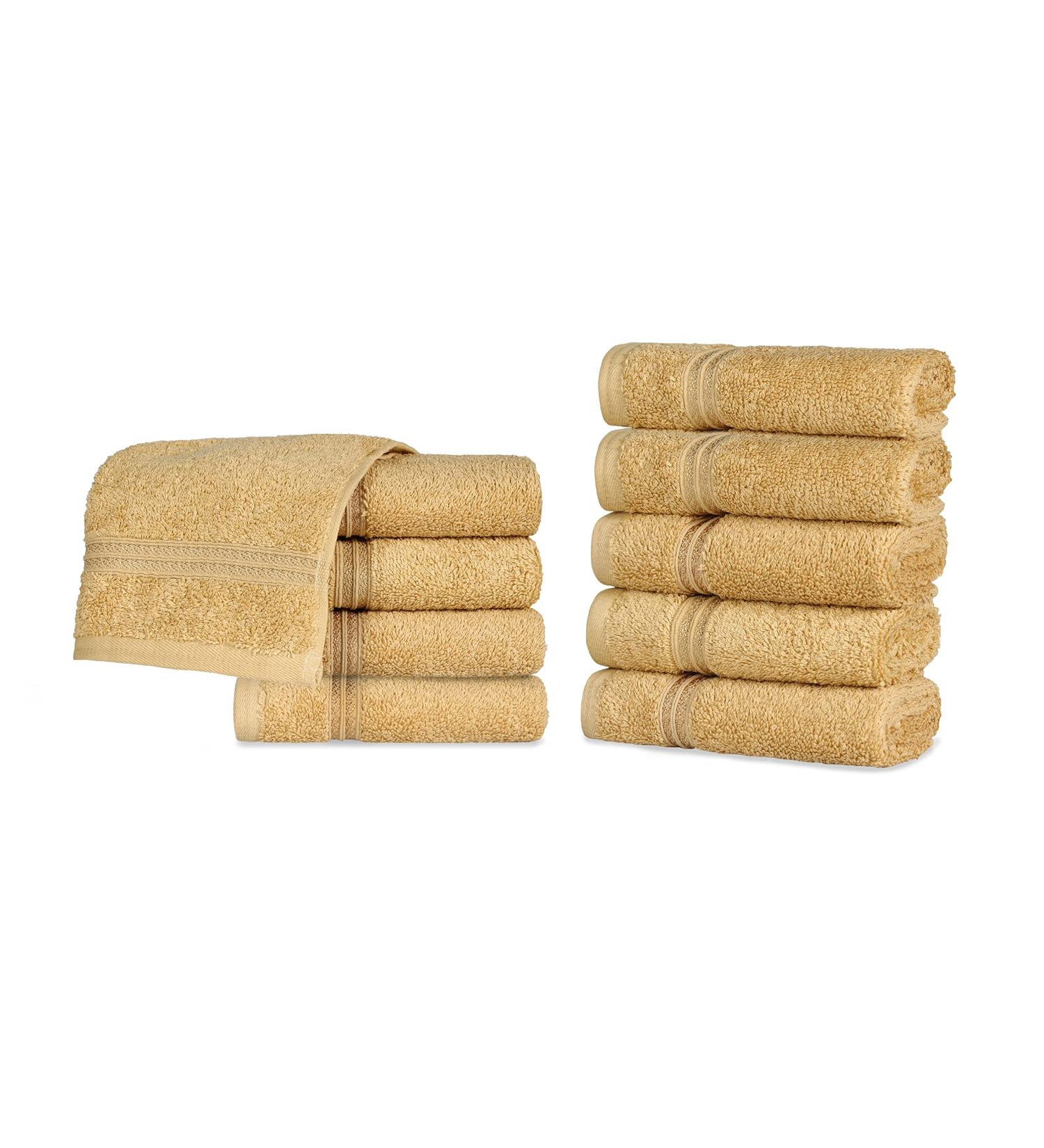 Premium Egyptian Cotton 10-Piece Face Towel Set - Quick Dry & Absorbent Small Towels for Facial Spa - Guest Bath Essentials - Gold Washcloth (10-Pack) - Buy Online on SooperMarket.com