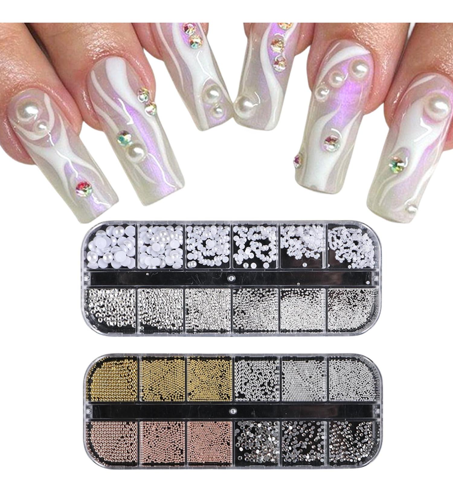 3D Nail Charms 2 Boxes Multi-Shape Nail Art Charms Nail Rhinestones Flat Nail Pearls Gold Silver Caviar Beads Crystal Nail Gems for Nail Art Decoration DIY Crafts (F) - Buy Online on SooperMarket.com