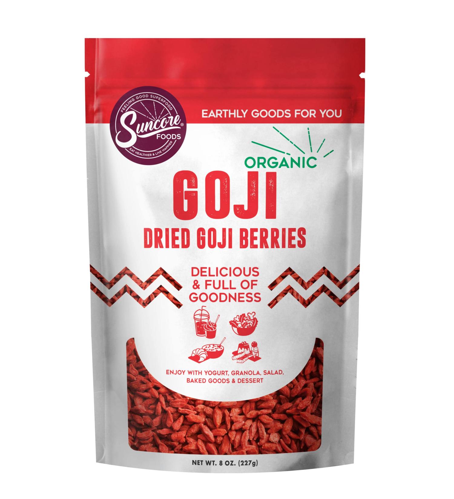 Suncore Foods Organic Dried Goji Berries 8oz - Gluten-Free, Non-GMO (1 Pack) - Buy Online on SooperMarket.com