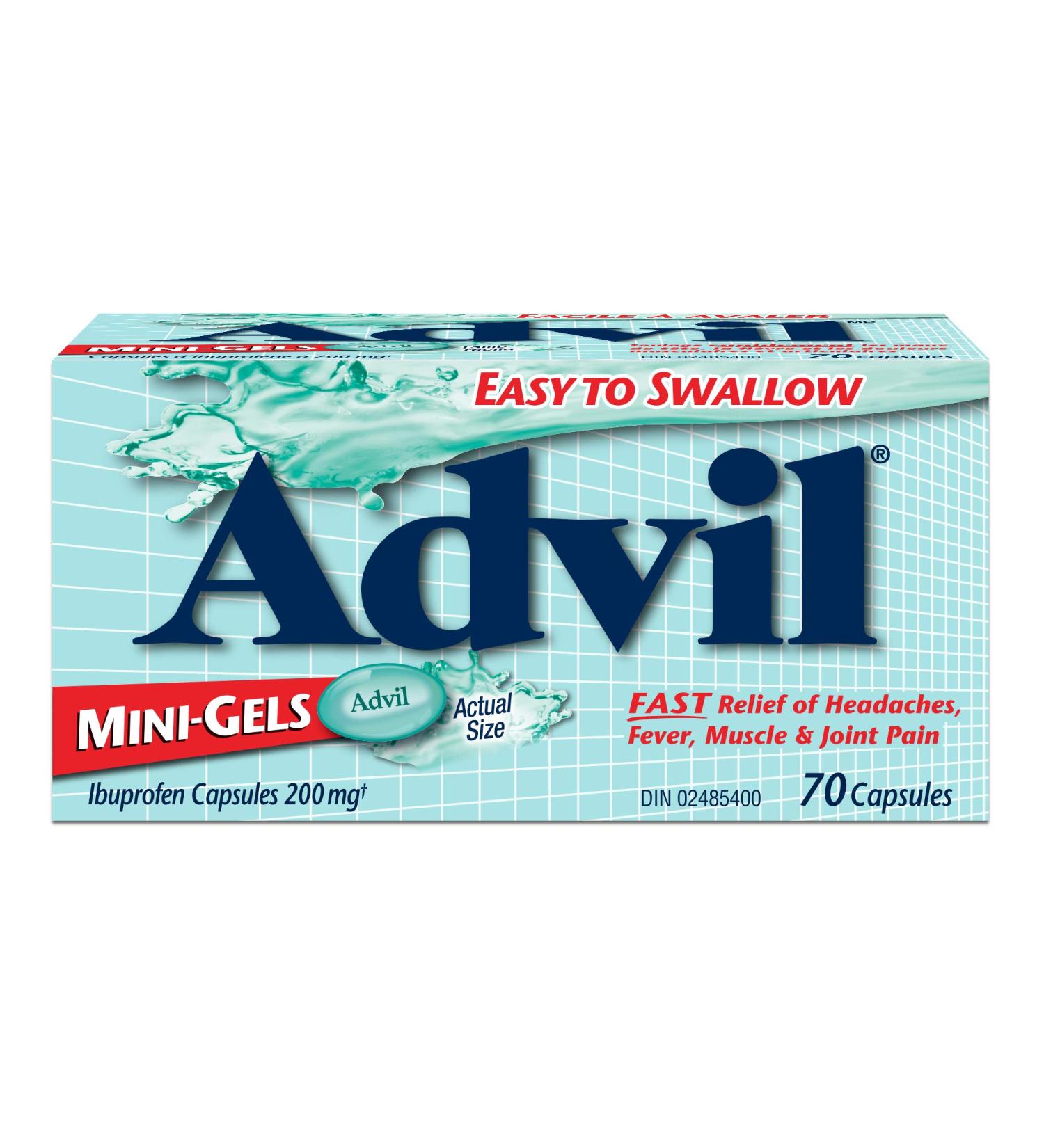 Advil Regular Strength Ibuprofen Pain Relief Mini-Gels Capsules Fast Acting Pain Relief for Migraine Back Neck Joint and Muscle Relief 200mg (70 capsules) - Buy Online on SooperMarket.com