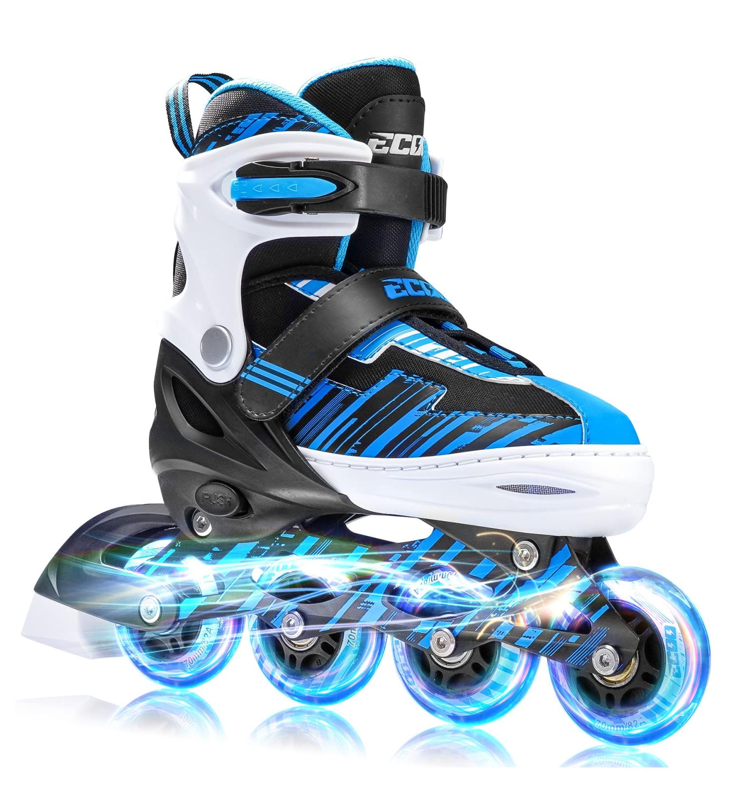 ECOO Adjustable Inline Skates with Light-up Wheels for Kids (Ages 4-12) - Blue - Large-Youth (3-6 US) | Beginner Roller Blades for Boys and Girls - Indoor and Outdoor Use - Buy Online on SooperMarket.com