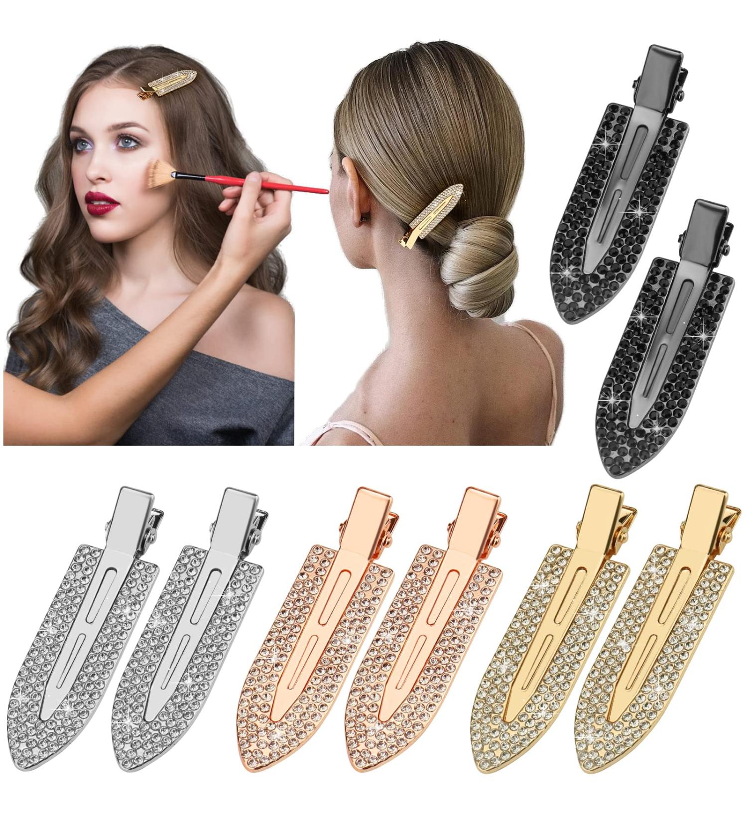 Rhinestone No Crease Hair Clips - 8 Pcs Bling Diamond Metal Pins for Styling Bangs/Waves - Non-Dent Alligator Barrettes for Women and Girls - Buy Online on SooperMarket.com