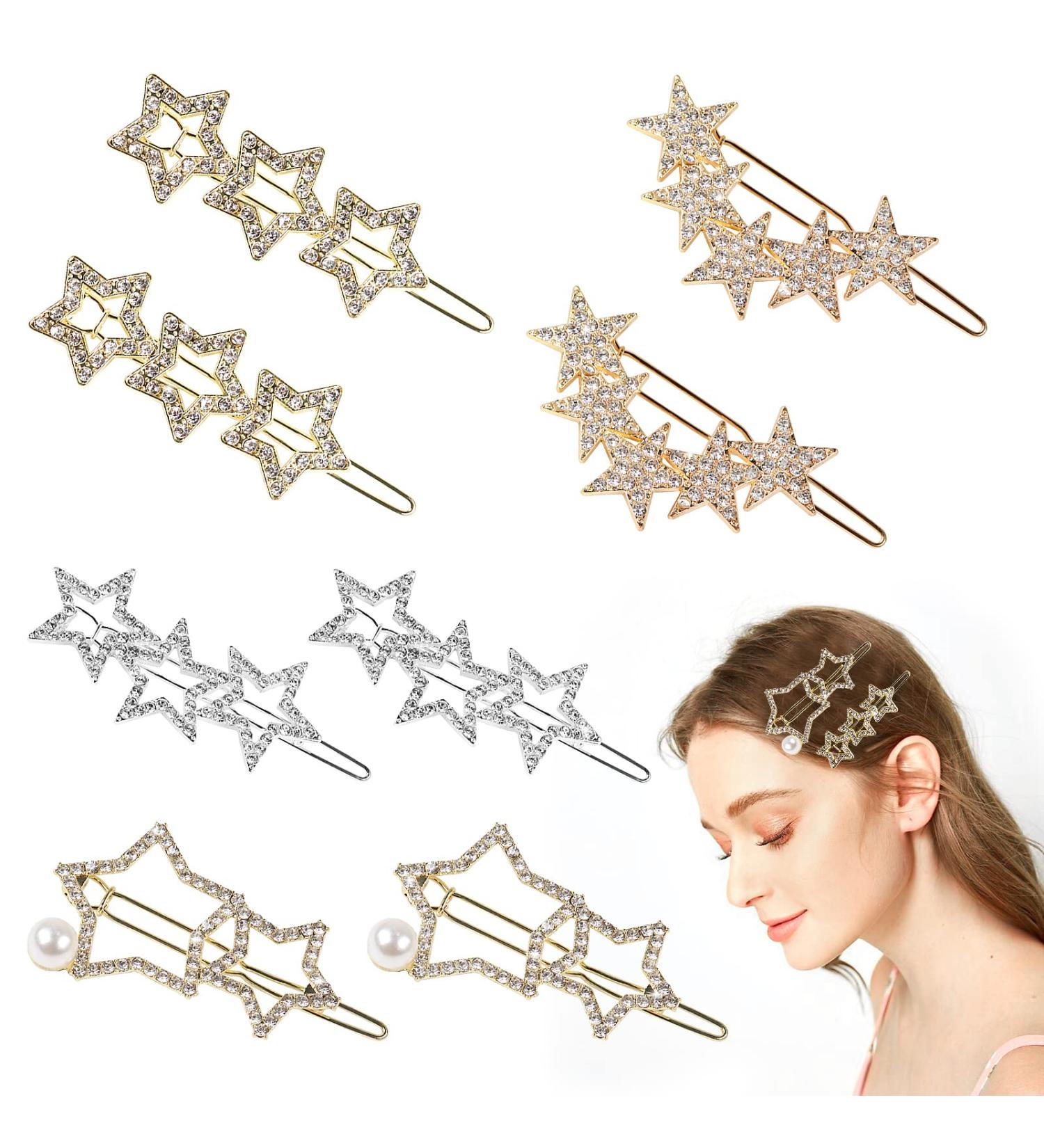 8 Pcs Rhinestone Star Hair Clips - Fashion Hair Barrettes for Women and Girls - Buy Online on SooperMarket.com