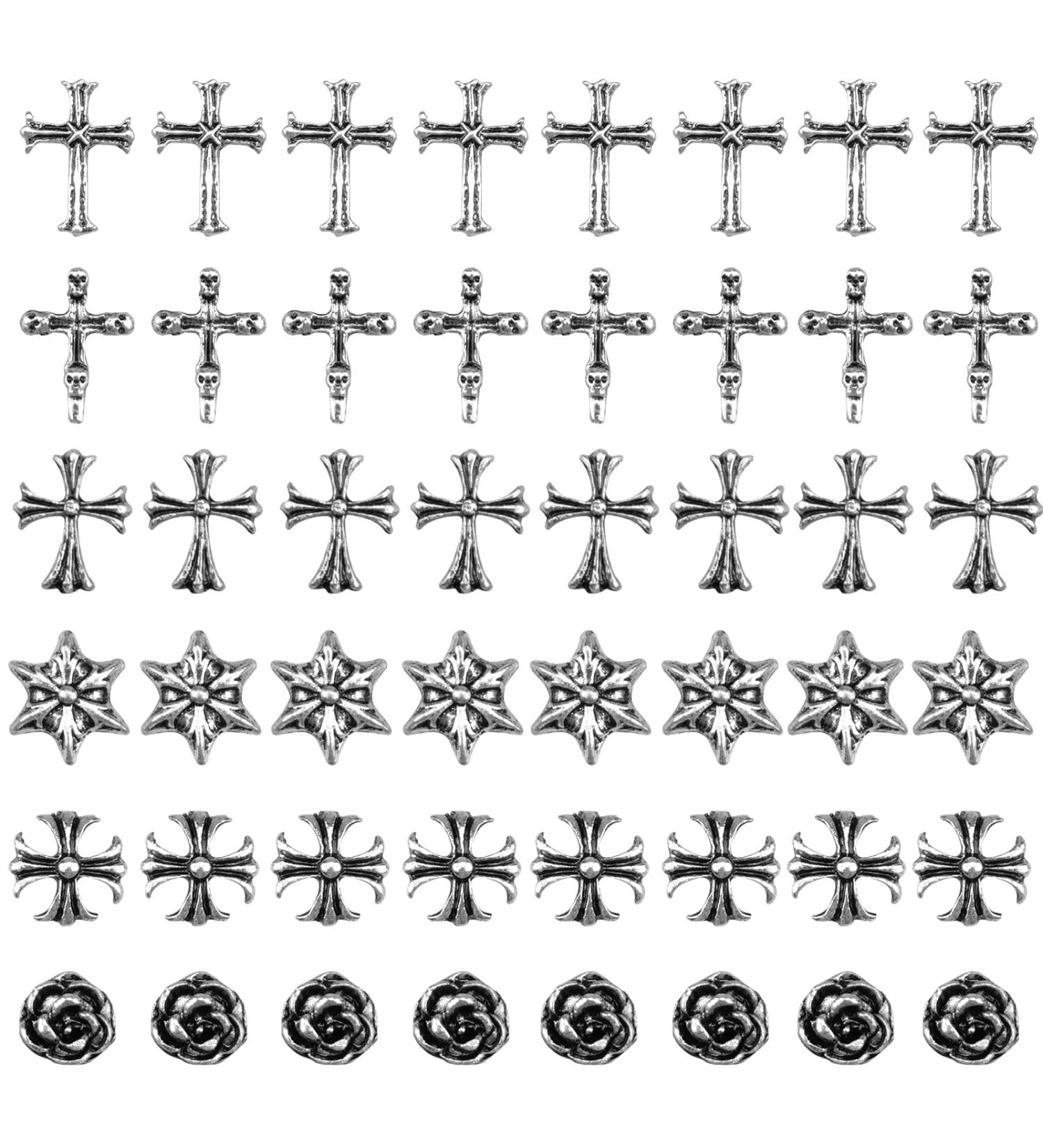 Shop Wakihong 60 Pcs Cross Nail Art Earrings - DIY Goth Nail Charms & Accessories for Stunning Manicure Decorations | Antique Silver - Buy Online on SooperMarket.com
