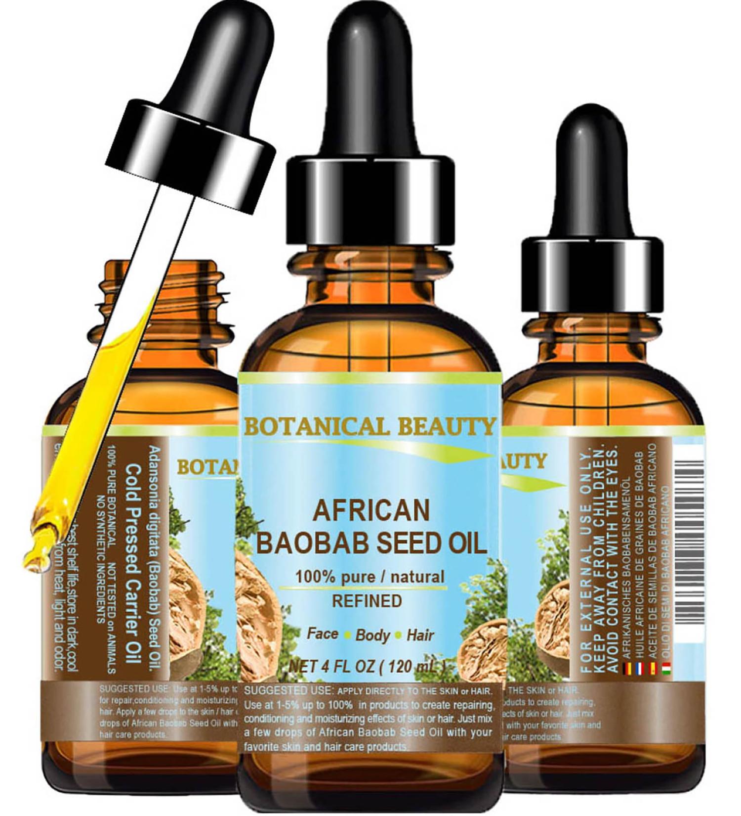 Shop 100% Pure Baobab Seed Oil - Natural Cold-Pressed Carrier Oil for Skin Hair & Nails | Rich in Vitamin C | 4 Fl oz - Buy Online on SooperMarket.com