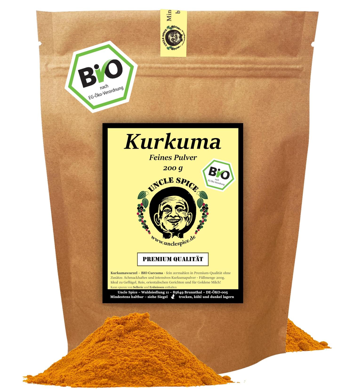 UNCLE SPICE Organic Turmeric Powder 200g - Premium Curcuma 2.5-3.5% Curcumin DE- KO-005 - Superfood for Health & Wellness - Buy Online on SooperMarket.com