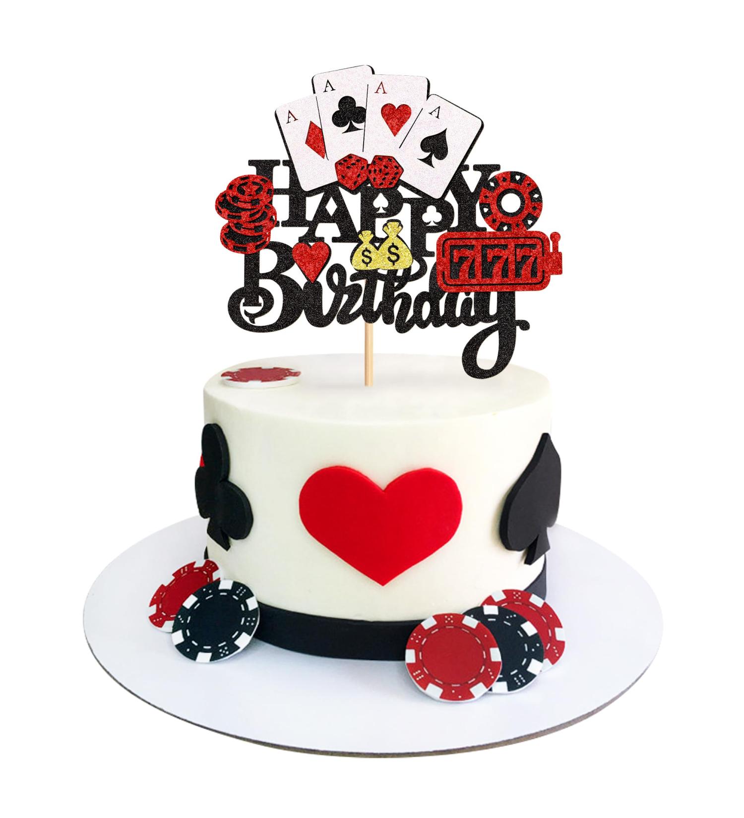 Cyodoos1PCS Casino Cake Decoration Dice Poker Chips Cupcake Cake Topper Playing Cards Vegas Theme Cupcake Toppers Decorations Poker Night Party Supplies Black - Buy Online on SooperMarket.com