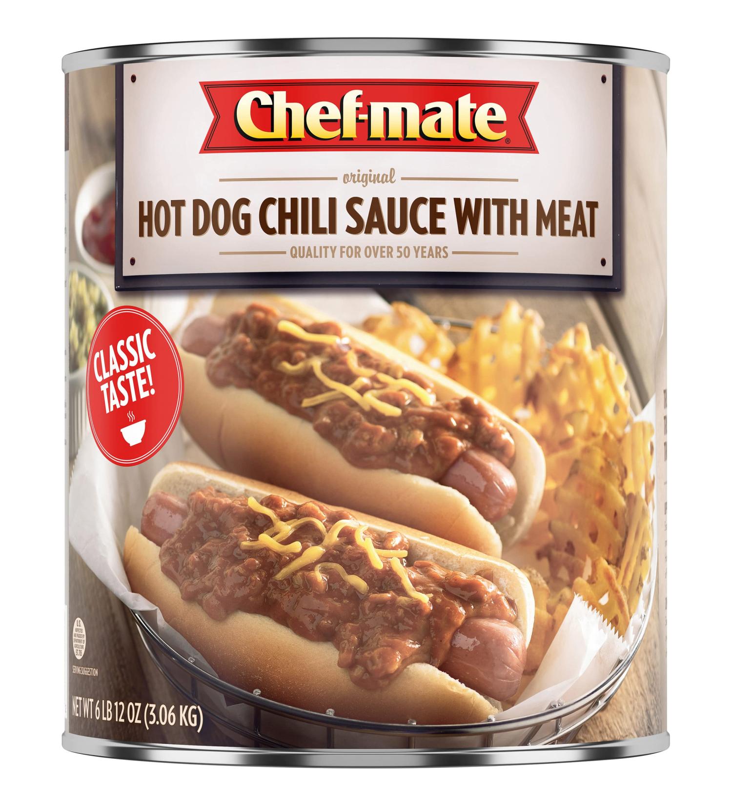 Chef-mate Hot Dog Canned Chili Sauce with Meat - 6 lb 12 oz (#10 Can Bulk) - Buy Online on SooperMarket.com