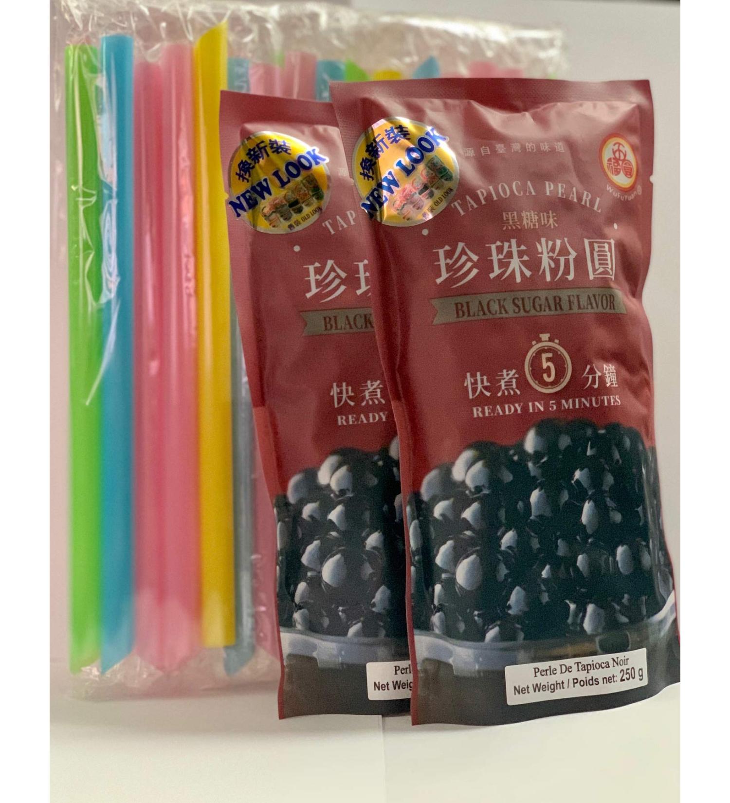 BOBA Black Tapioca Pearl Bubble Tea 2 Pack + 50 BOBA Straws - 8.8 OZ - Variety Color - Buy Online on SooperMarket.com