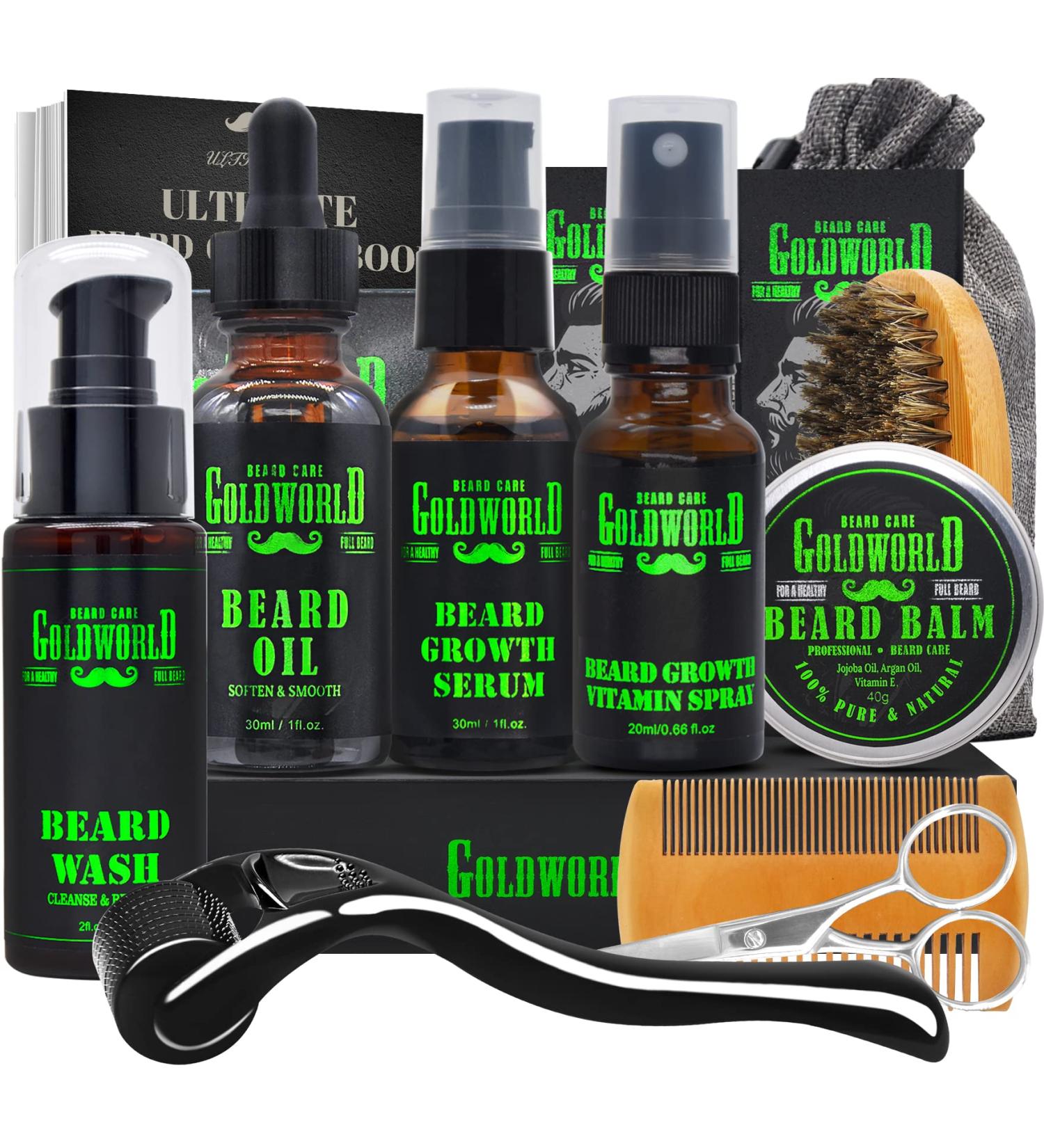 GoldWorld Beard Care Kit | Ultimate Beard Grooming Kit with Wash Oil Serum Balm & Accessories - Perfect Valentine's Day Gifts for Men Dads & Him - Buy Online on SooperMarket.com
