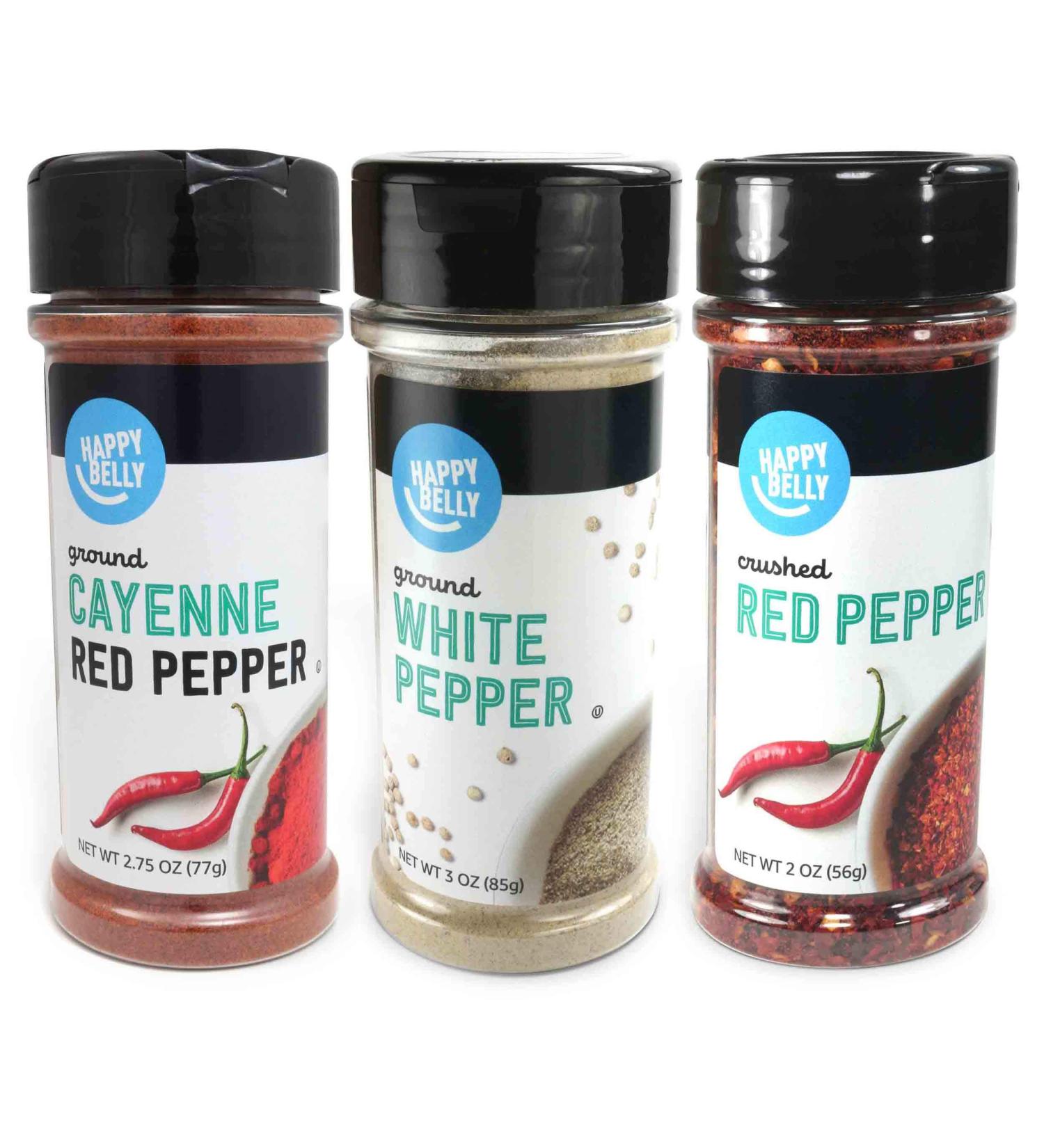 Amazon Brand - Happy Belly Pepper Variety Pack: Cayenne, White Pepper, Crushed Red Pepper