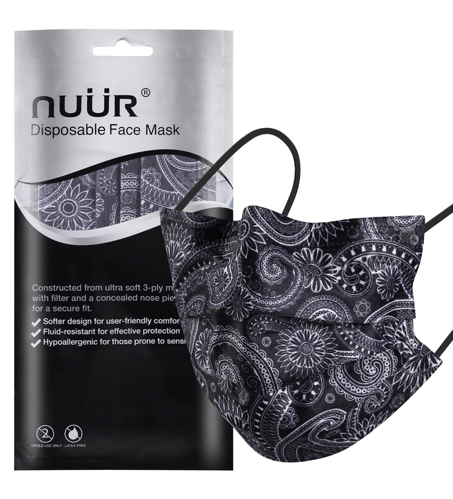NU R 10pcs Paisley 3 Ply Disposable Face Mask Mask with Filter Layer and Elastic Earloop Retail Sealed Bags PAISLEY-012 - Buy Online on SooperMarket.com