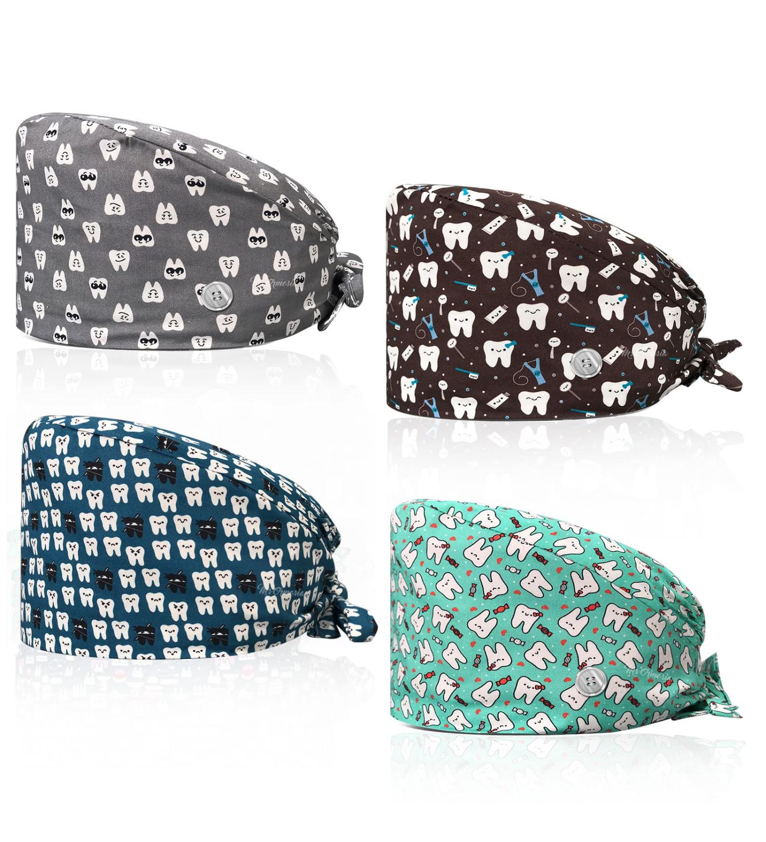 VIAOLI Dental Scrub Caps with Buttons - One Size Cotton Dentist Hat for Women - Nurse and Doctor Hair Cover Cap-02 - Buy Online on SooperMarket.com