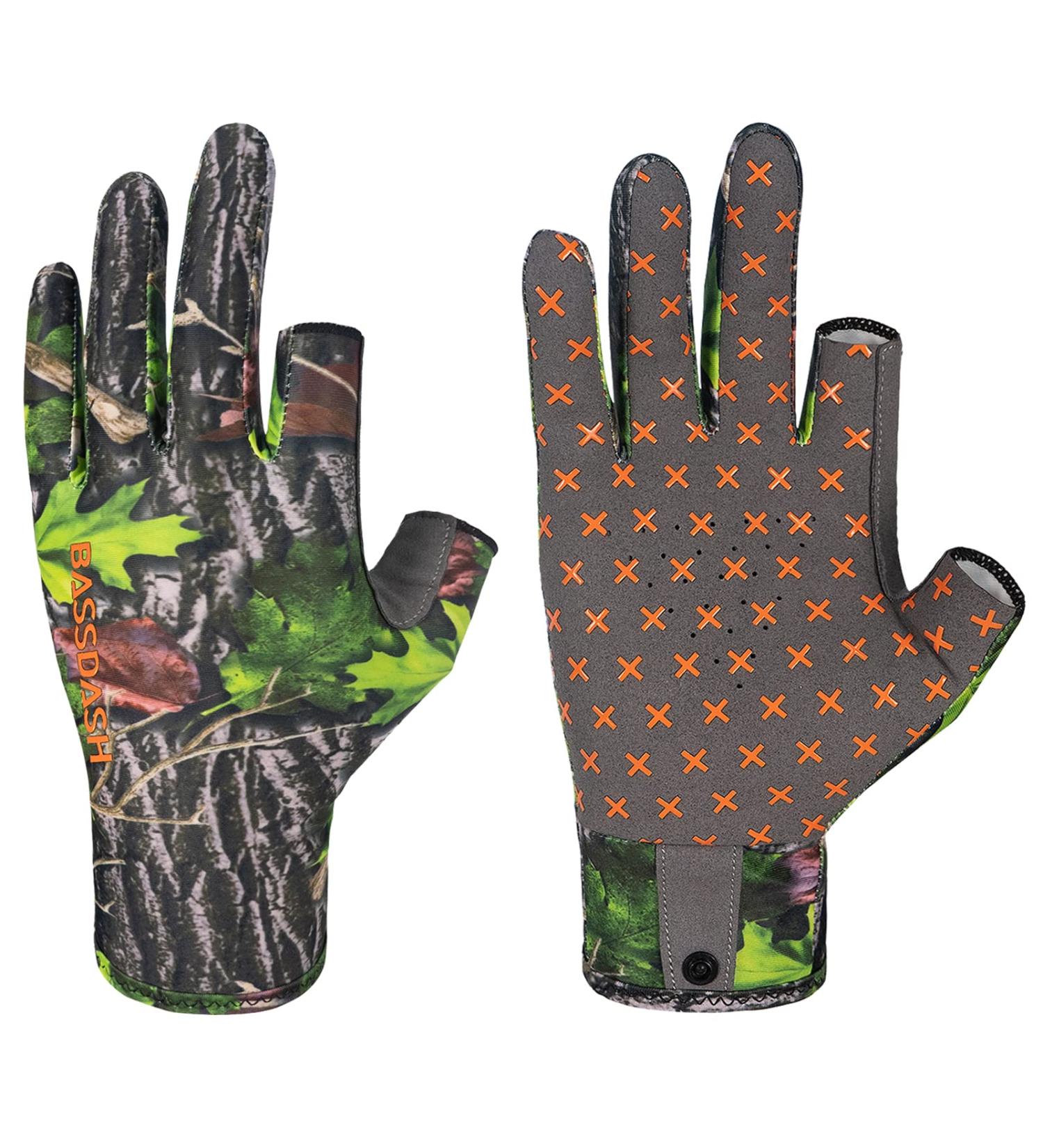 BASSDASH Unisex Fingerless Camo Hunting Gloves - Green Leaf Small | UPF 50+ Lightweight for Men & Women | Ideal for Early Season Warm Weather Fishing & Photography - Buy Online on SooperMarket.com
