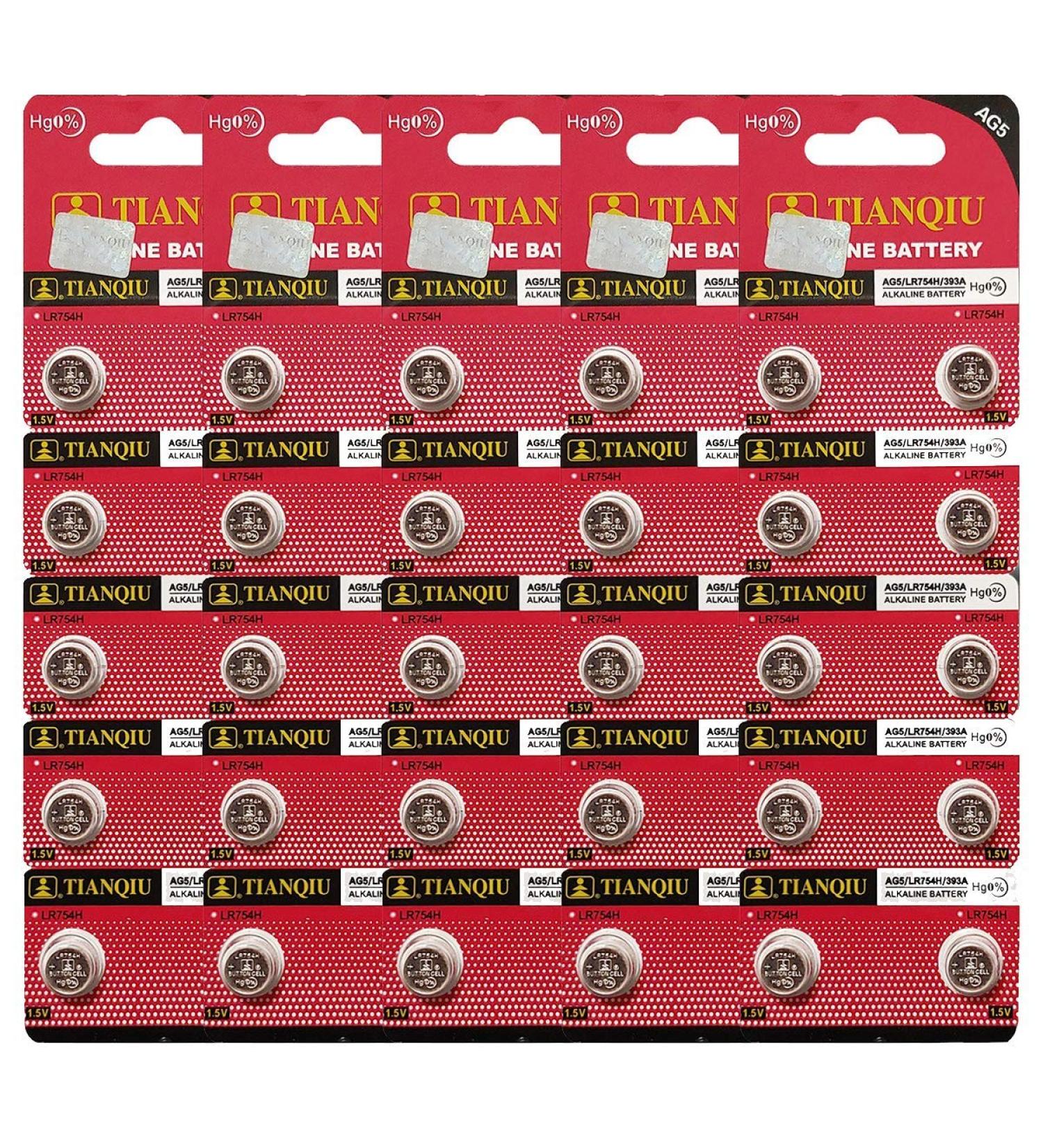 Tianqiu 50x AG5 LR754 393 SR754SW Alkaline Batteries - High-Quality Performance & Long Lasting Power for All Devices | International Shipping Available - Buy Online on SooperMarket.com