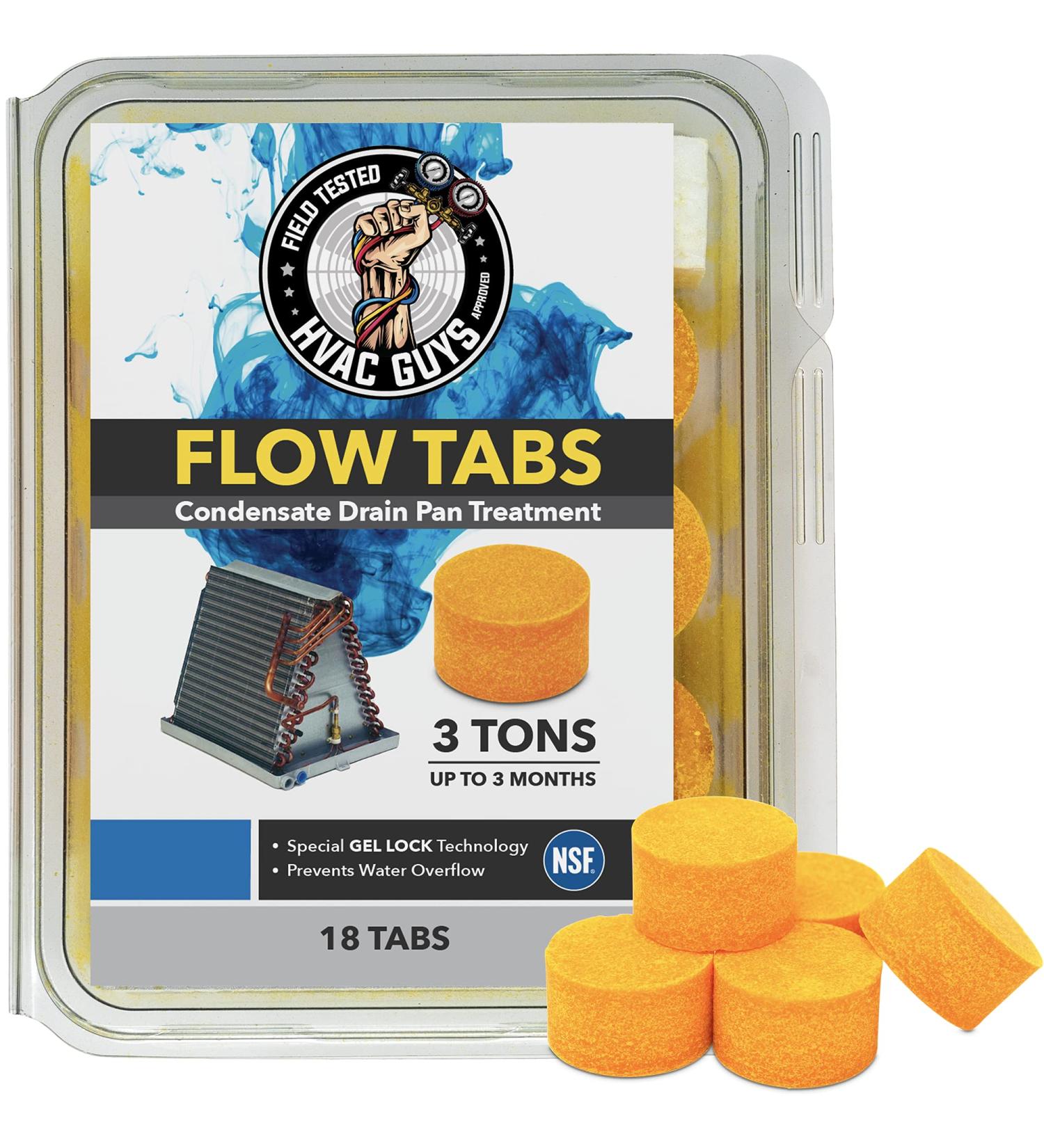 HVAC Guys Flow Tabs - 18 Pack with Gel Lock Technology | Prevents Overflow & Keeps Drain Pans Clean | 1 Tab 18 Regular Tablets | Lasts up to 3 Months | Made in the USA - Buy Online on SooperMarket.com