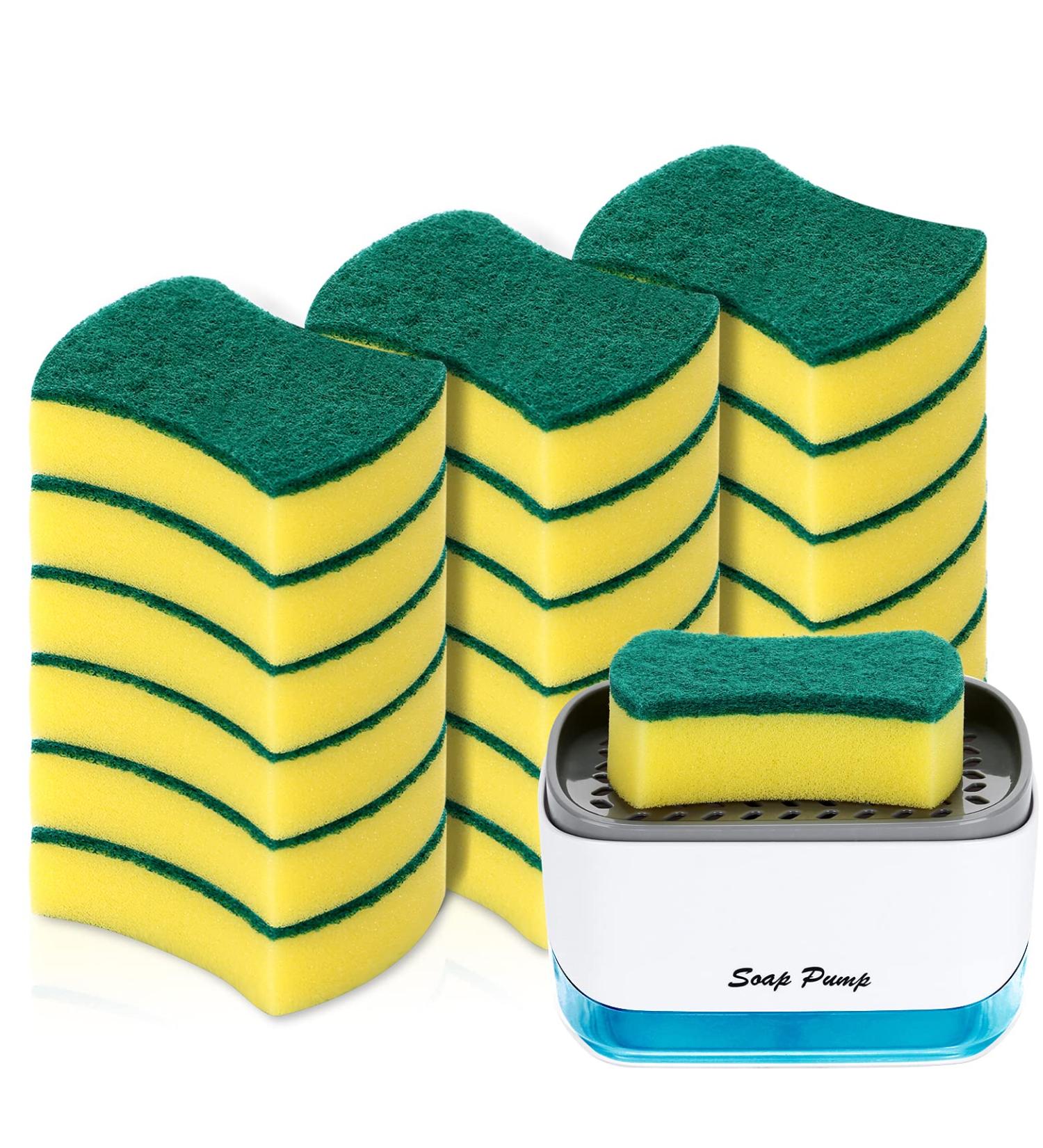 19-Piece Kitchen Sponge Set & 2-in-1 Dish Soap Dispenser - Essential Kitchen Tools for Easy Dishwashing - Buy Online on SooperMarket.com