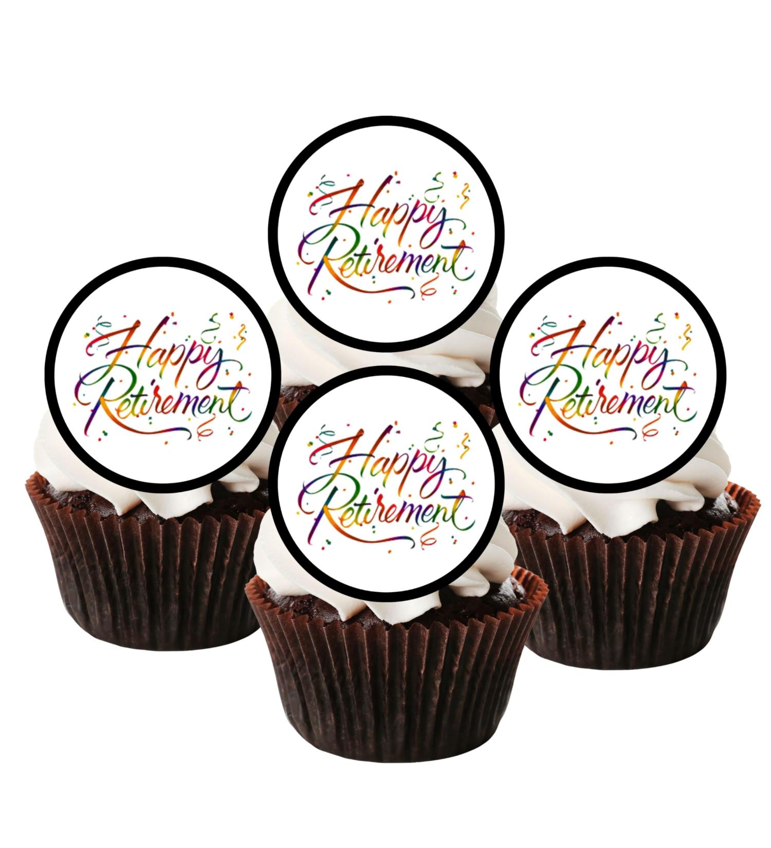 24 PRECUT Happy Retirement Edible Cupcake Decorations Theme #2 Premium Thickness SWEETENED Vanilla Wafer Card Cupcake Toppers - Cake Decorations - Buy Online on SooperMarket.com