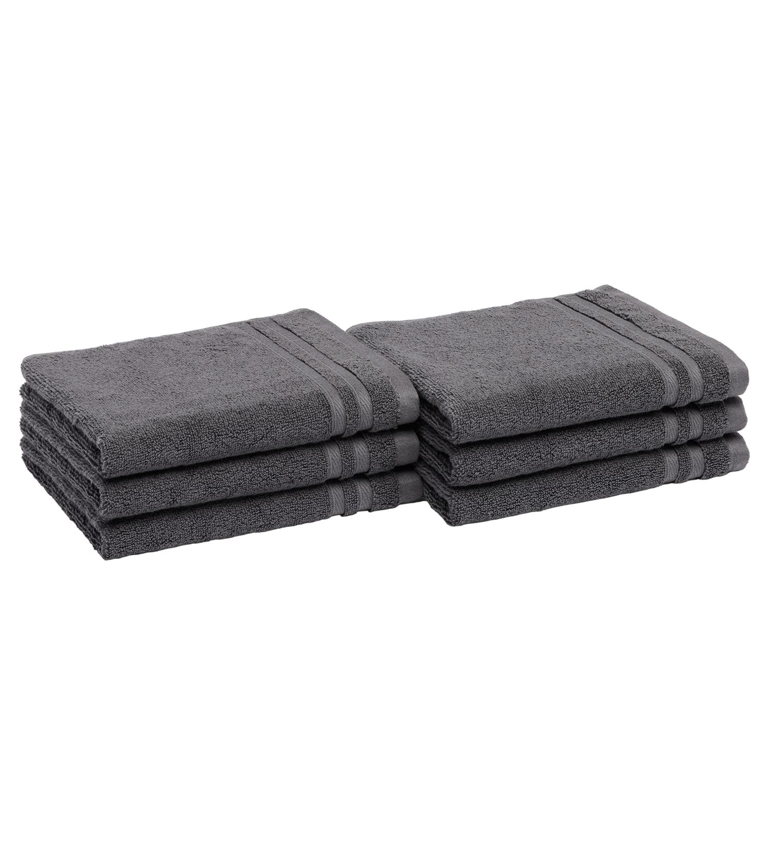 Amazon Basics 6-Pack Dark Grey Hand Towels - 30% Recycled Cotton Content - Buy Online on SooperMarket.com