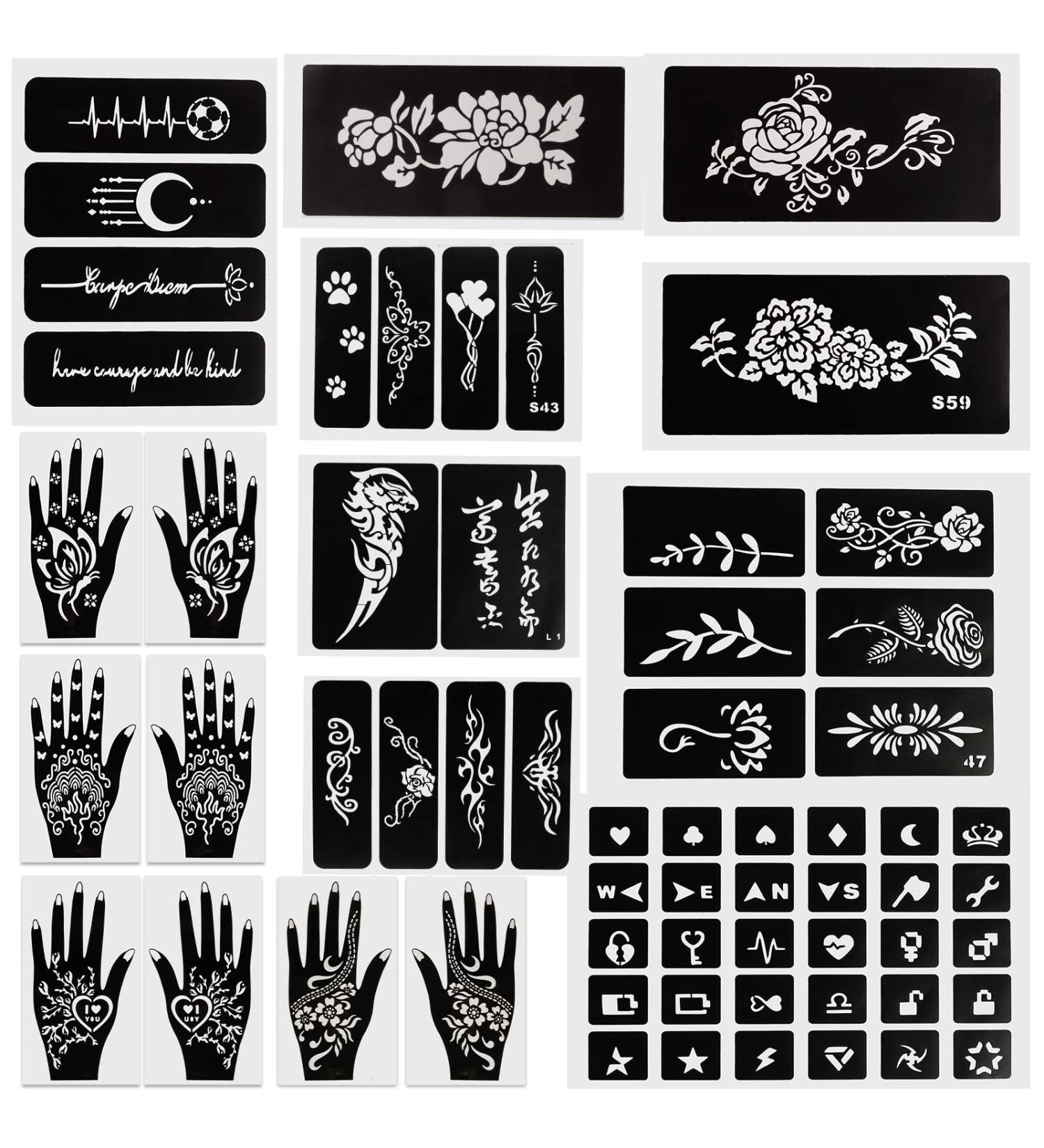 Qullue Henna Tattoo Stencils Kit II - Self-Adhesive Hand Mold for Women, Girls, and Teens - DIY Body Art Stencils with Flowers and Motifs - Buy Online on SooperMarket.com