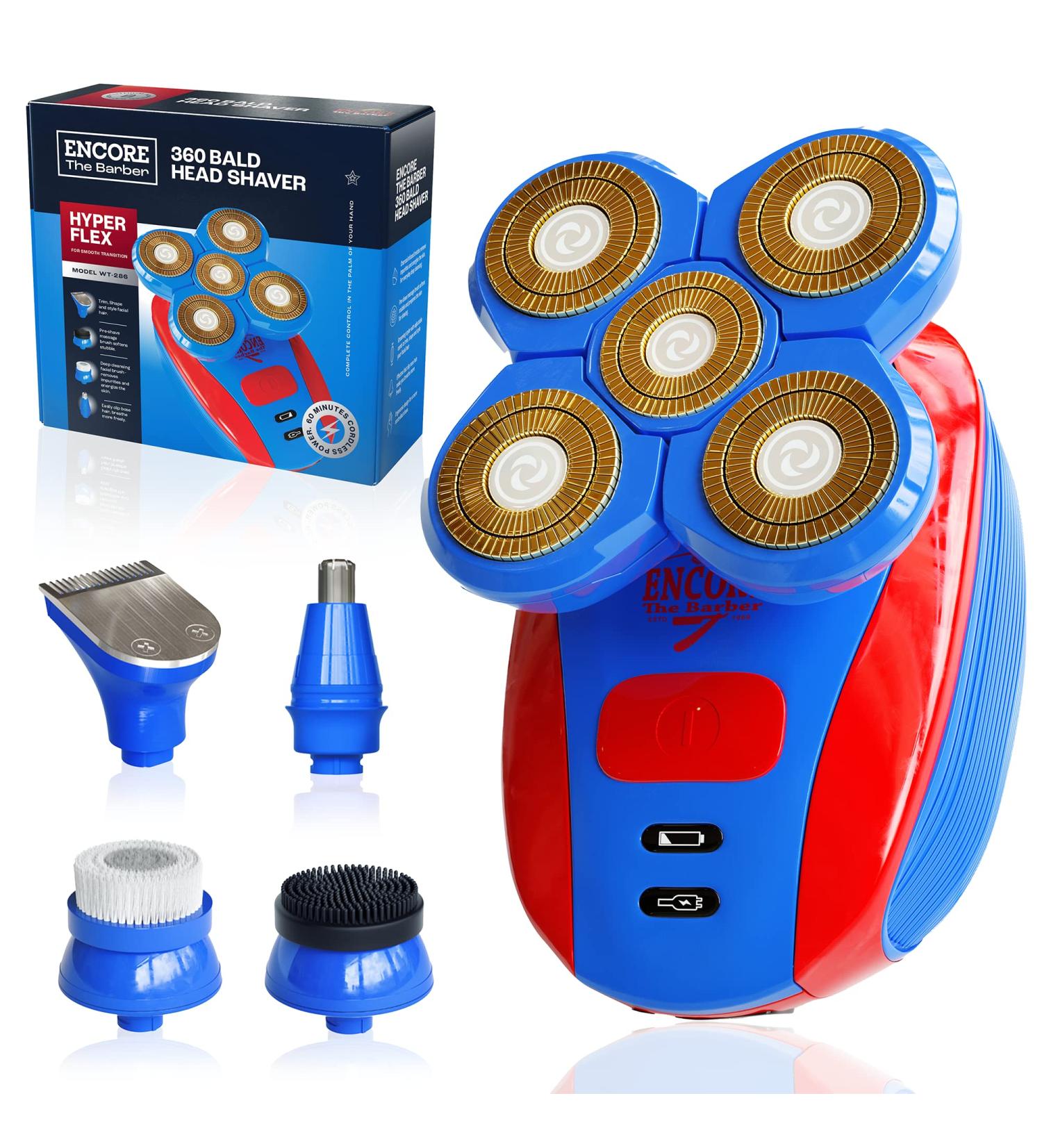 360 Bald Head Shaver | 5-in-1 Grooming Kit | Rechargeable Electric Hair Shaver with Trimmer | Wet & Dry Use | Barber Grade - Buy Online on SooperMarket.com