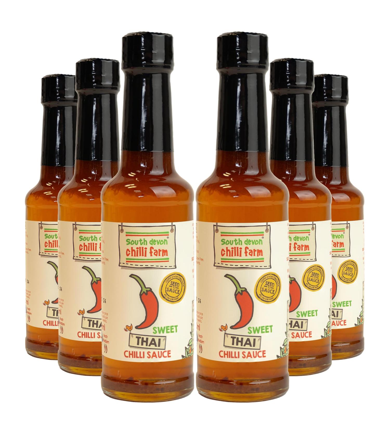 South Devon Chilli Farm Thai Sweet Chilli Sauce | Mild to Medium-Hot Versatile Sauce for Dips Stir-Frys and Salads Gluten Free Vegan Friendly - Case of 6 140ml Bottles - Buy Online on SooperMarket.com