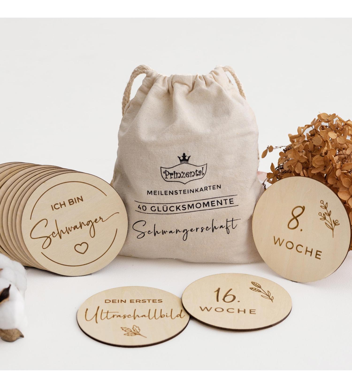 Prinzental 40 Milestone Cards for Pregnancy | Engraved Wooden Photo Cards | Perfect for 9 Months (German) - International Shipping Available - Buy Online on SooperMarket.com