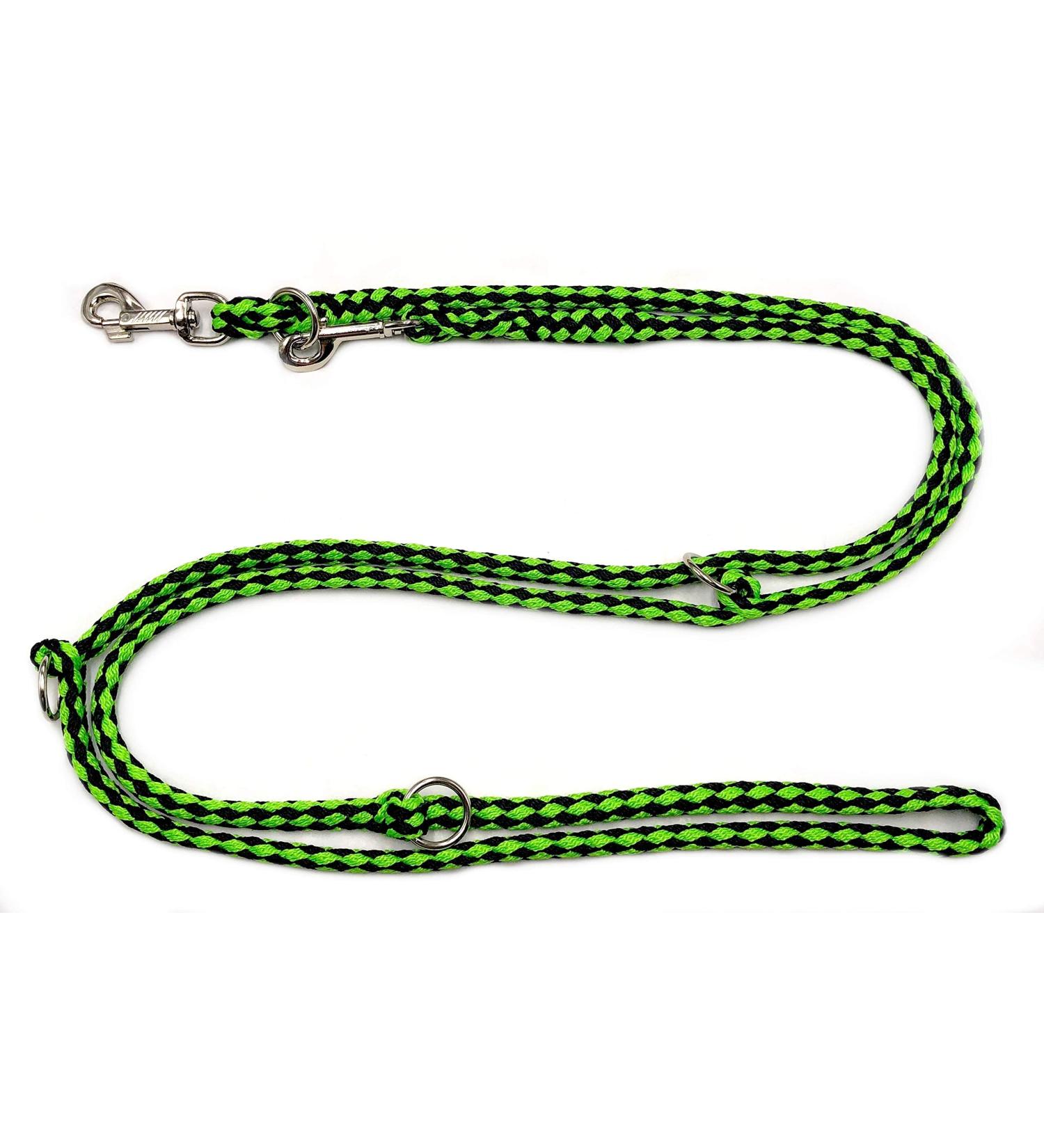 Dogeline Double Leash Practice Leash for medium dogs up to 45 kg over 39 colors very stable (2.40 m black-green) 2.40 m black-green