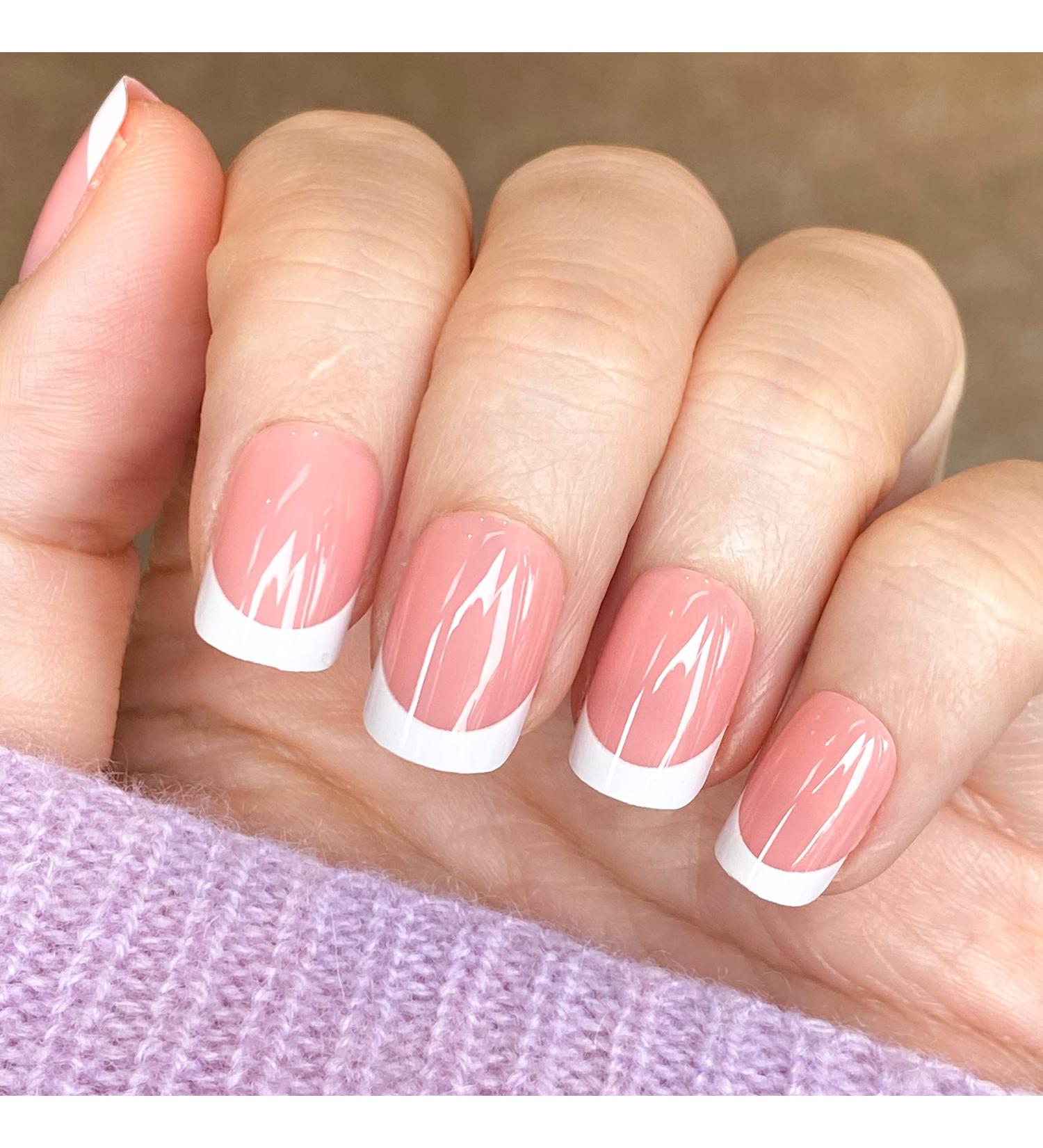 Novo Ovo Press On Nails - Short Oval Nude Pink Orange French Tips | Artificial Fingernails for Valentine's Day - Buy Online on SooperMarket.com