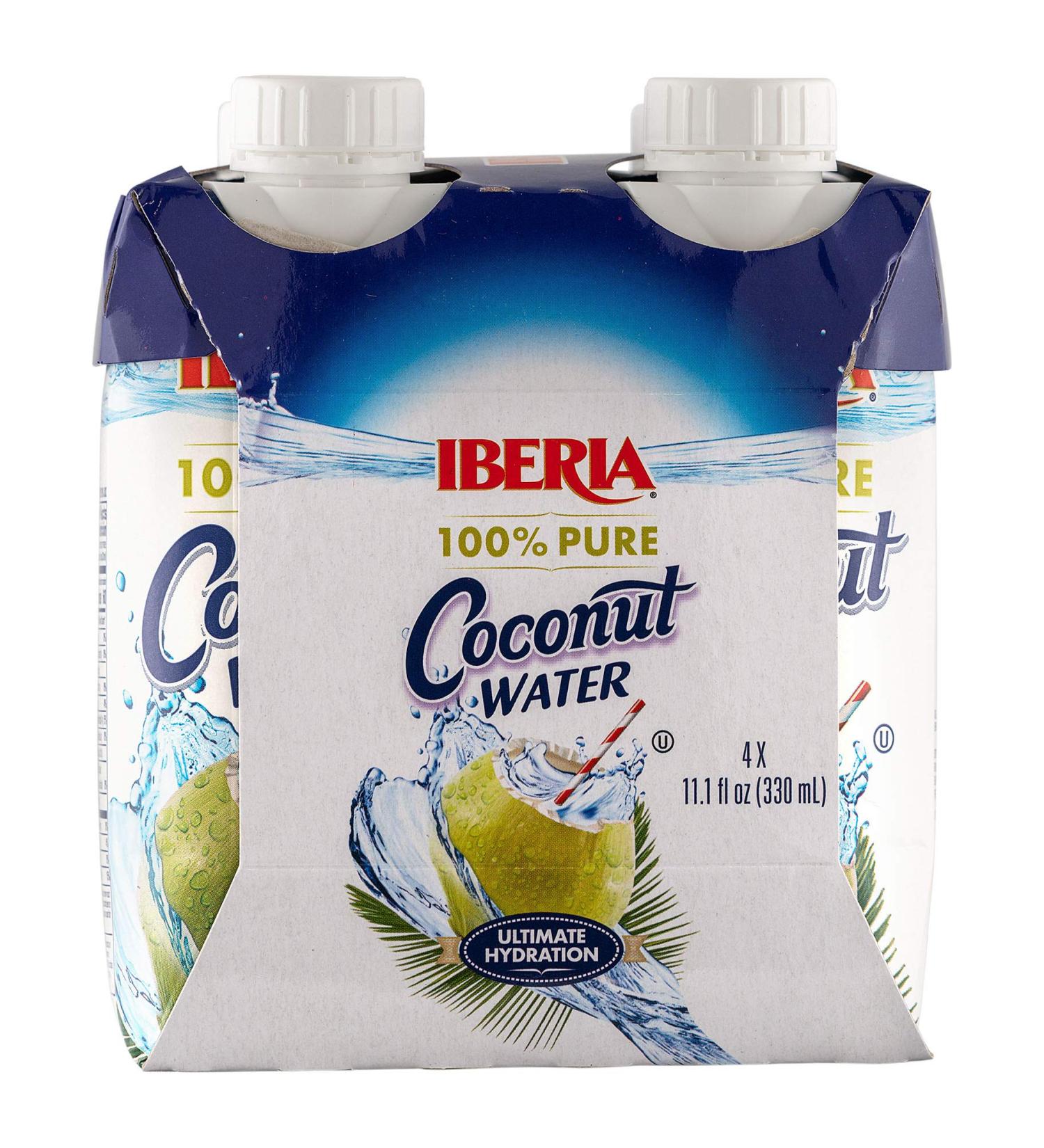 Iberia 100% Natural Coconut Water 11.1 oz (Pack of 4) - Hydrating and Refreshing Drink - Buy Online on SooperMarket.com
