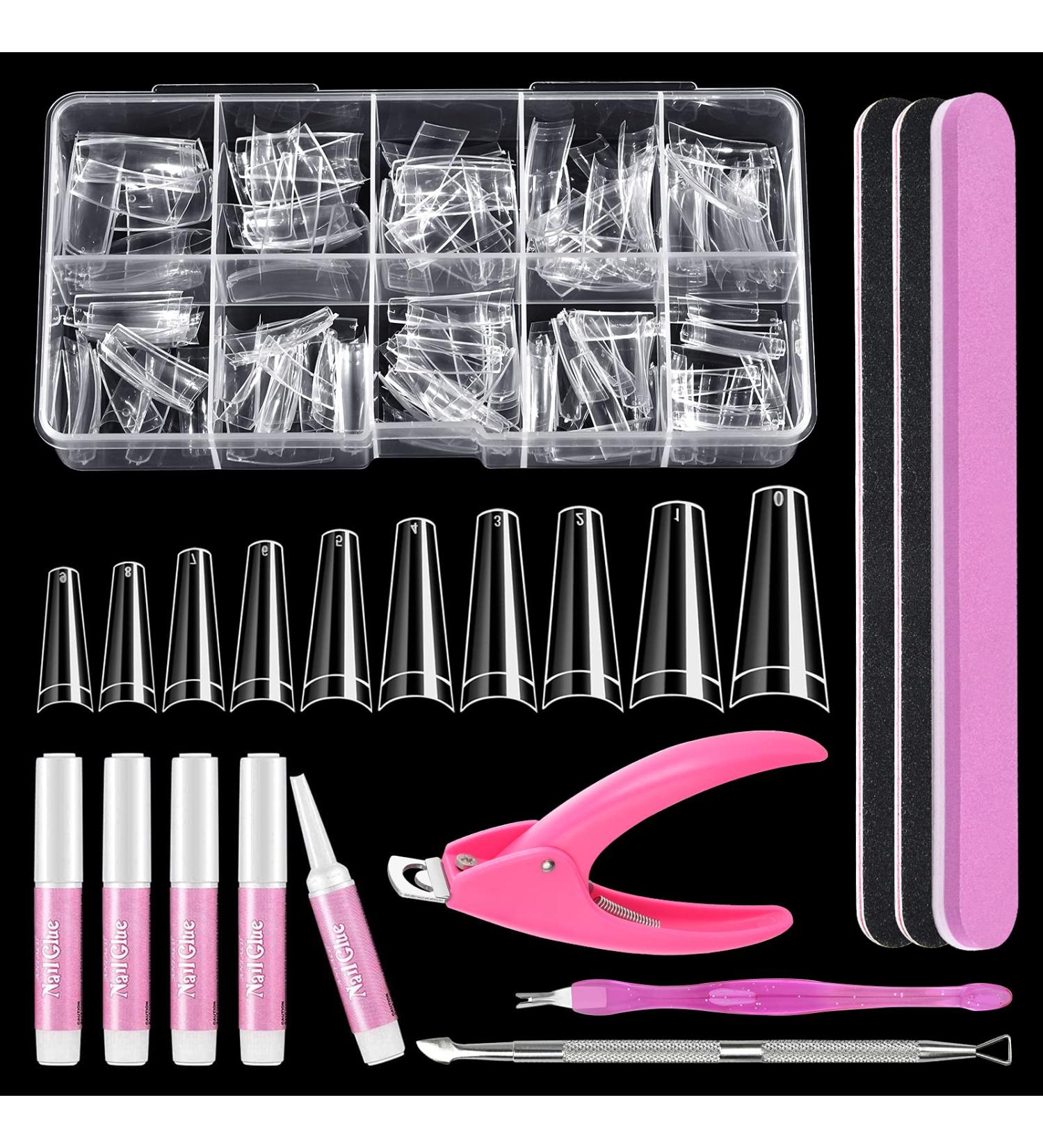 MORGLES 500pcs Clear Coffin Nail Tips Set - Professional Acrylic Nails Kit with Glues, Clipper, Files, and Cuticle Tools - Buy Online on SooperMarket.com