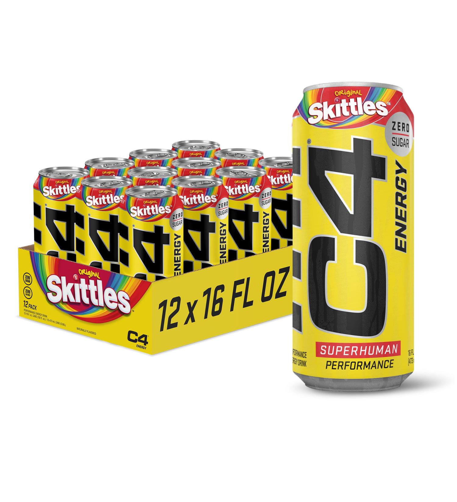 Cellucor C4 Energy Drink Skittles - Carbonated Sugar Free Pre Workout Drink - 16 Oz (Pack of 12) - Buy Online on SooperMarket.com