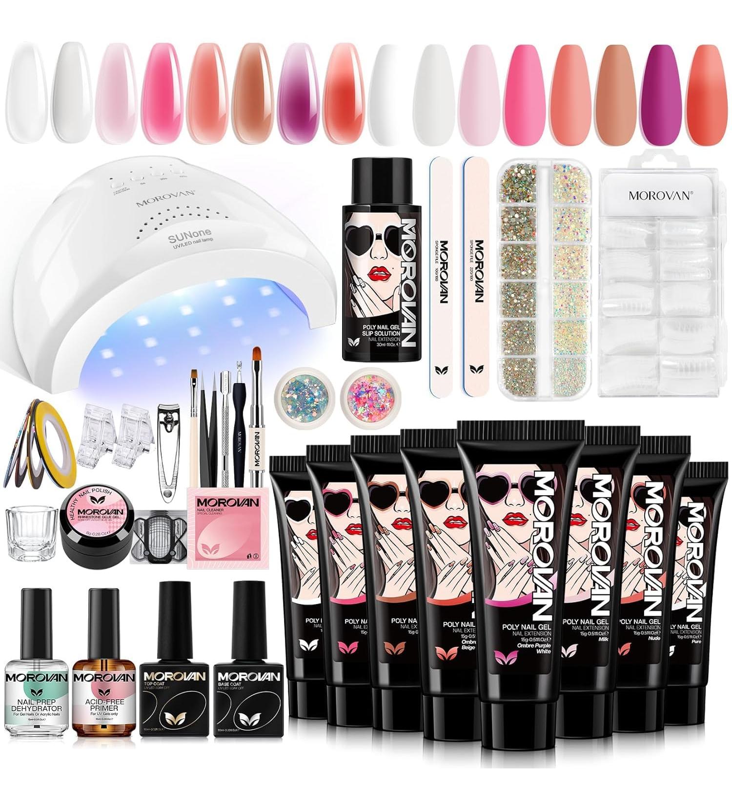 Morovan Poly Gel Starter Set - 8 Colors 48W UV/LED Lamp DIY Nail Kit for Home Use - Perfect Geln gel Poly Gel Extension Set for Women - Buy Online on SooperMarket.com