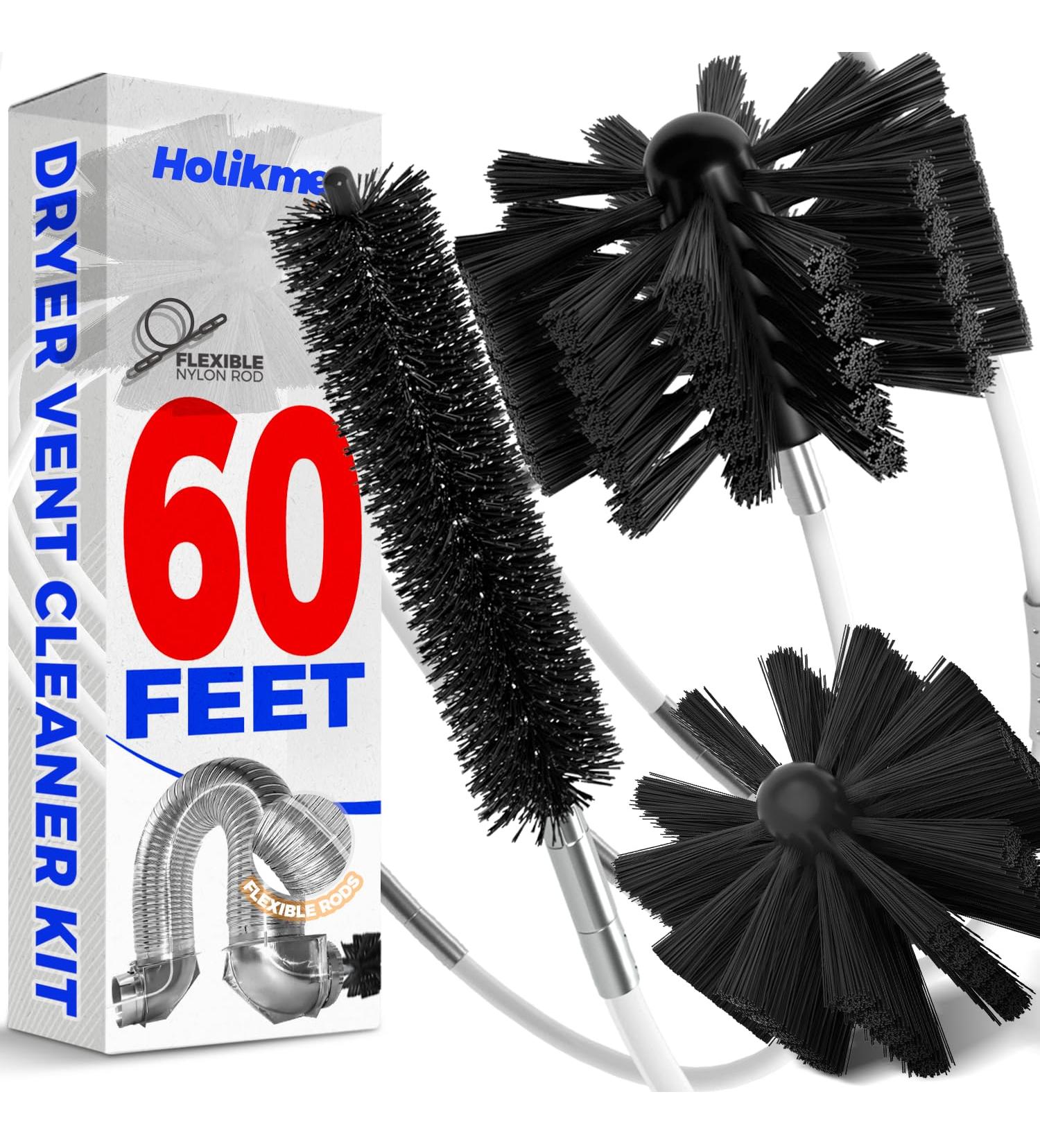 Holikme 60 Feet Dryer Vent Cleaner Kit | Lint Remover Brush & Drill Attachment - Flexible Extends to 60ft 2 Synthetic Brush Heads - Ideal for Home Use - Buy Online on SooperMarket.com
