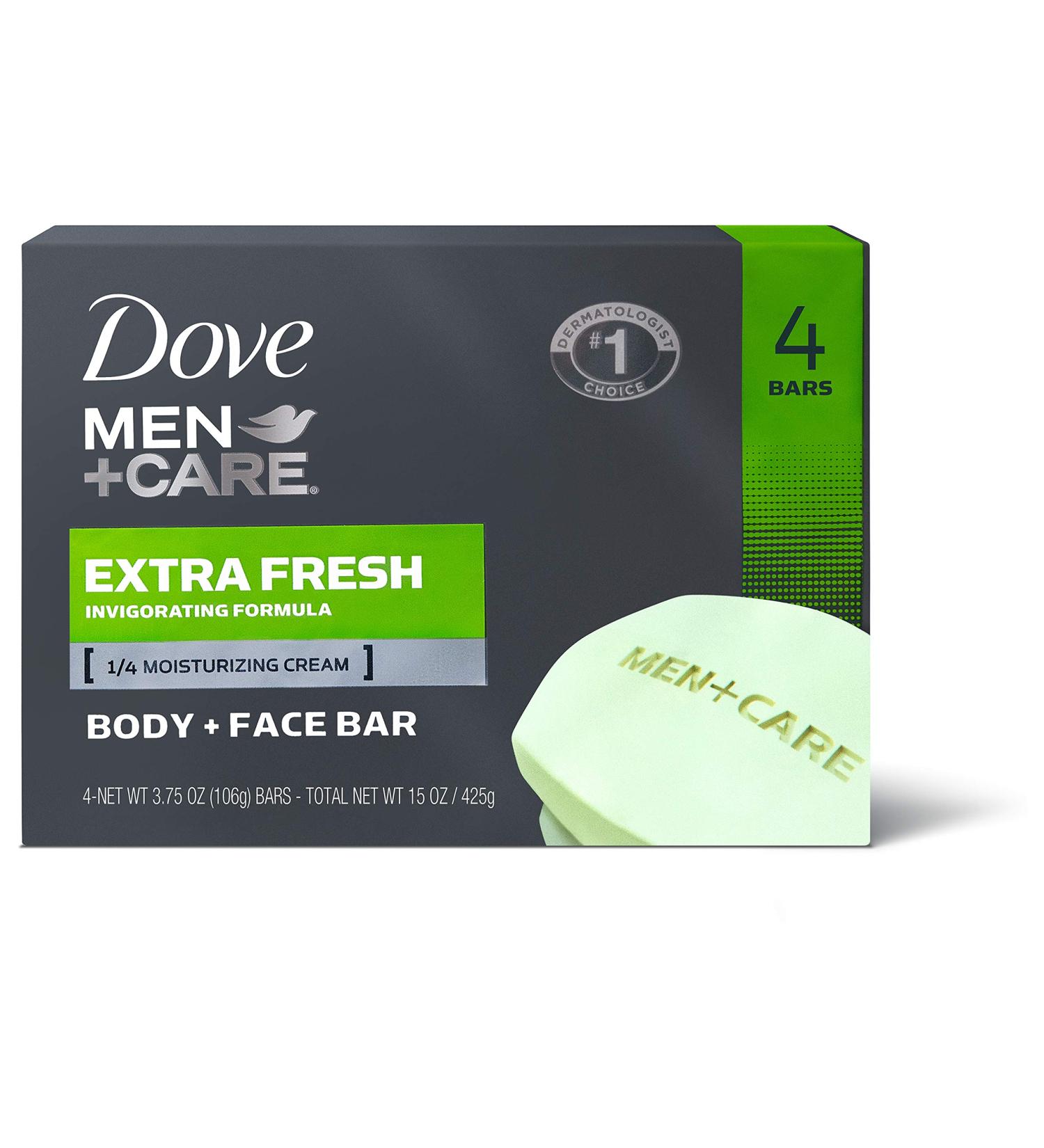 Dove Men+Care 3-in-1 Bar - Extra Fresh Body Face & Shaving Cleanser | 4 Bars 3.75 oz | Hydrating & Moisturizing Soap - Buy Online on SooperMarket.com