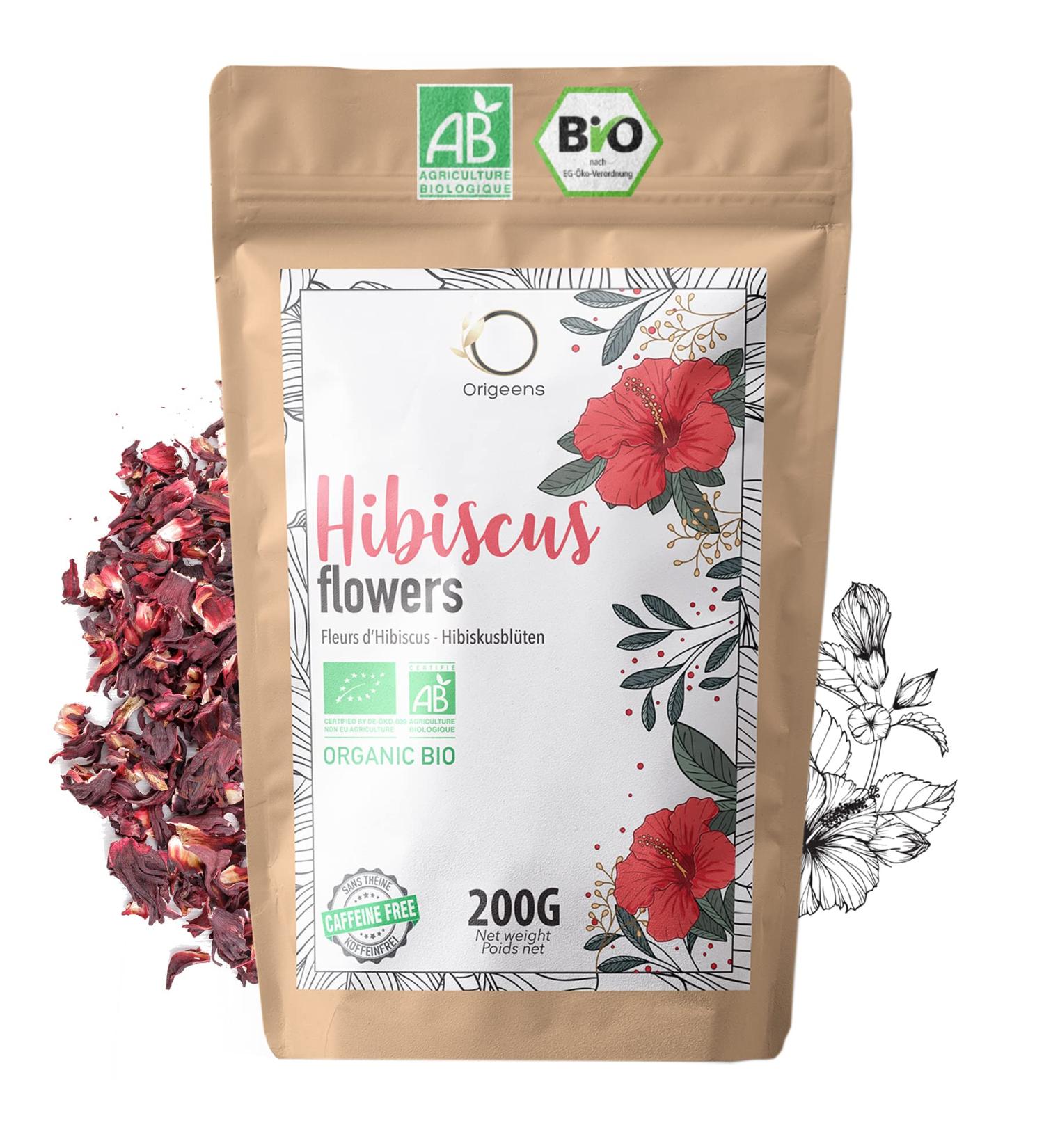 ORGANIC ORIGEENS Hibiscus Tea 200g | Dried Hibiscus Flowers for Infusions & Iced Tea | Detox Treatment - Pack of 1 - Buy Online on SooperMarket.com