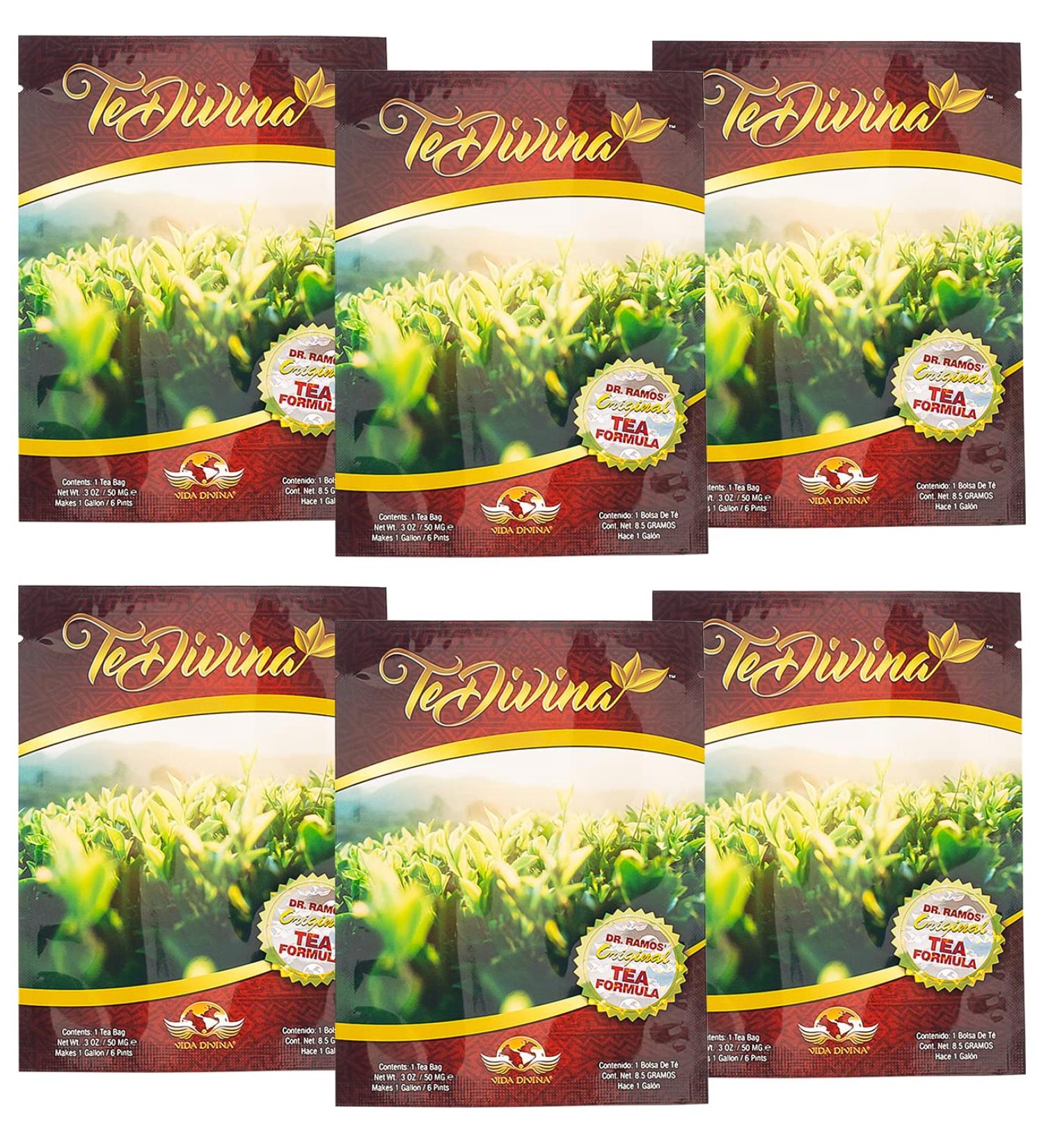 Vida Divina TeDivina Detox Tea - All Organic Caffeine-Free Cleansing Formula | 12 Herbs for Colon Cleanse & Digestive Health | Body Detox | Original Flavor | 0.3oz (Pack of 6) - Buy Online on SooperMarket.com