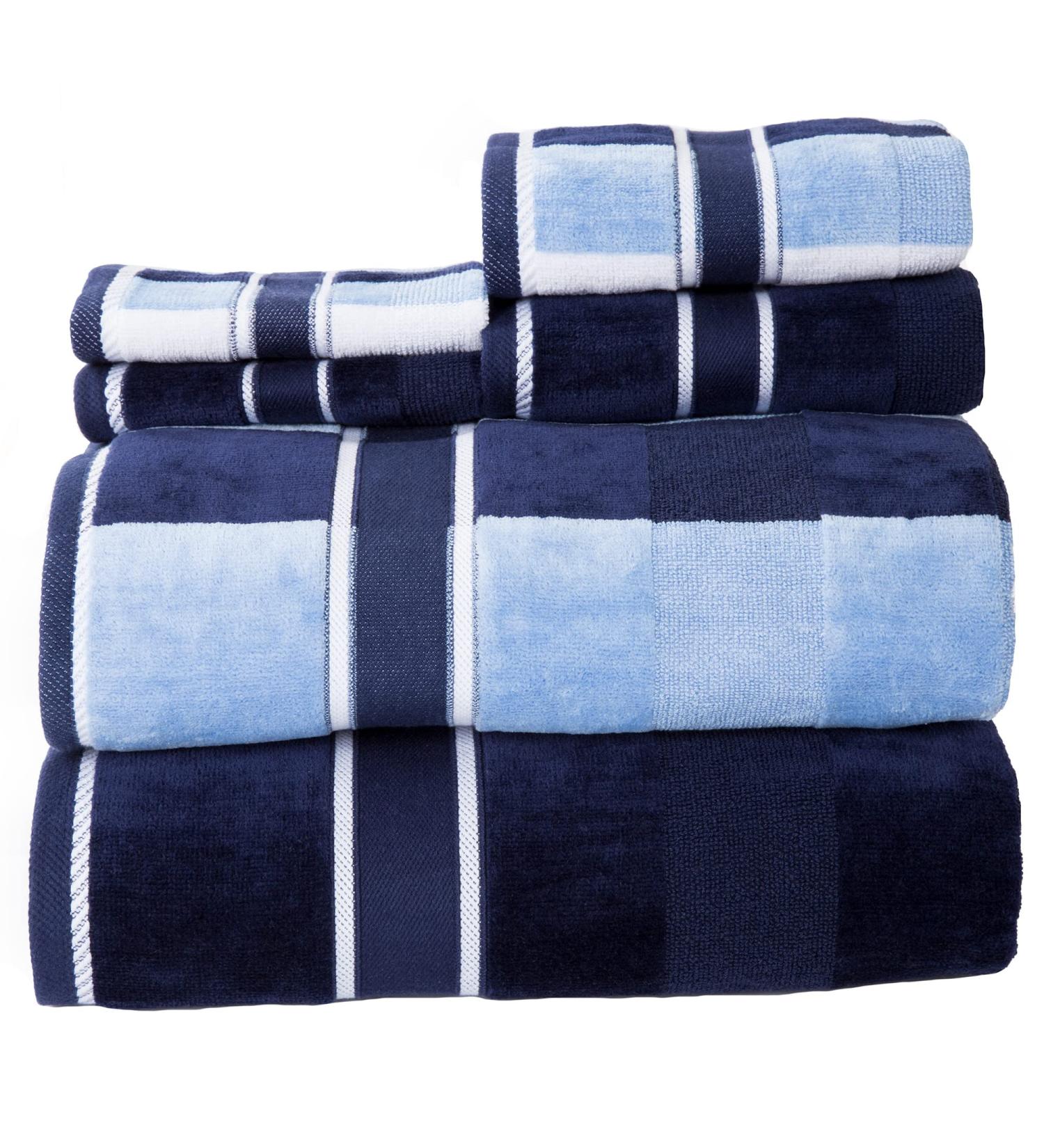 Lavish Home Oakville Velour 6-Piece Towel Set - Navy | 100% Cotton - Buy Online on SooperMarket.com
