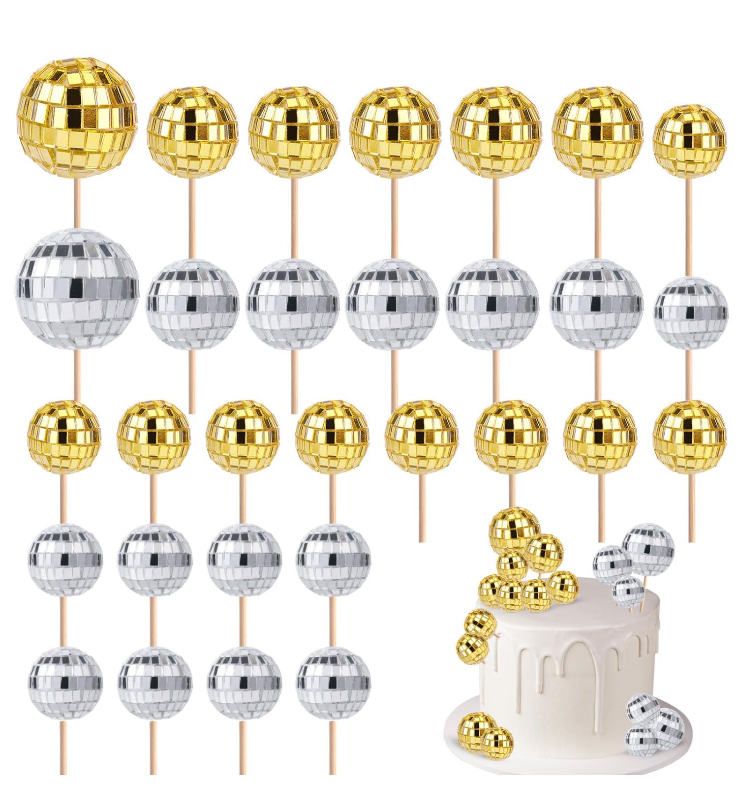 30pcs Disco Ball Cupcake Toppers Mini Disco Ball Picks Retro Cake Decorations with Stick 70s Disco Theme Party Supplies for Dessert Birthday Decor Ornament (Silver Gold) - Buy Online on SooperMarket.com