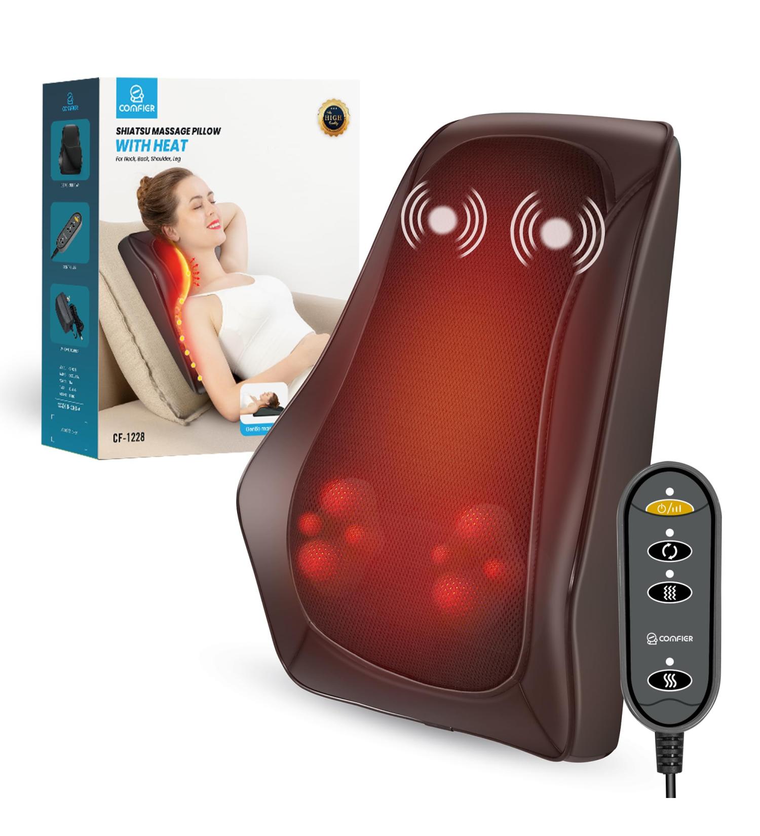COMFIER Back Neck Massager for Back Neck Pain Relief Shiatsu Neck and Shoulder Massager with Heat 3D Kneading Massagers for Back and Neck Massage Pillow as Gifts for Dad Moms Men Women - Buy Online on SooperMarket.com