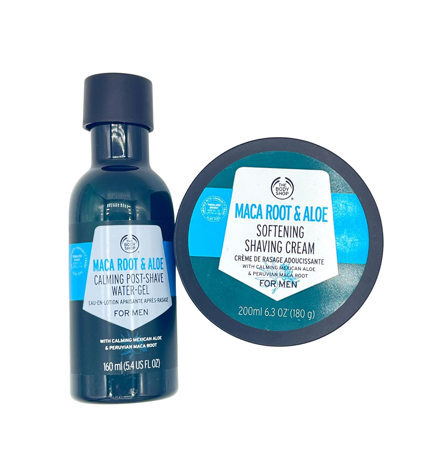The Body Shop Maca Root & Aloe Softening Shaving Cream 200ml & Calming Post Shave Water Gel 160ml for Men - Buy Online on SooperMarket.com