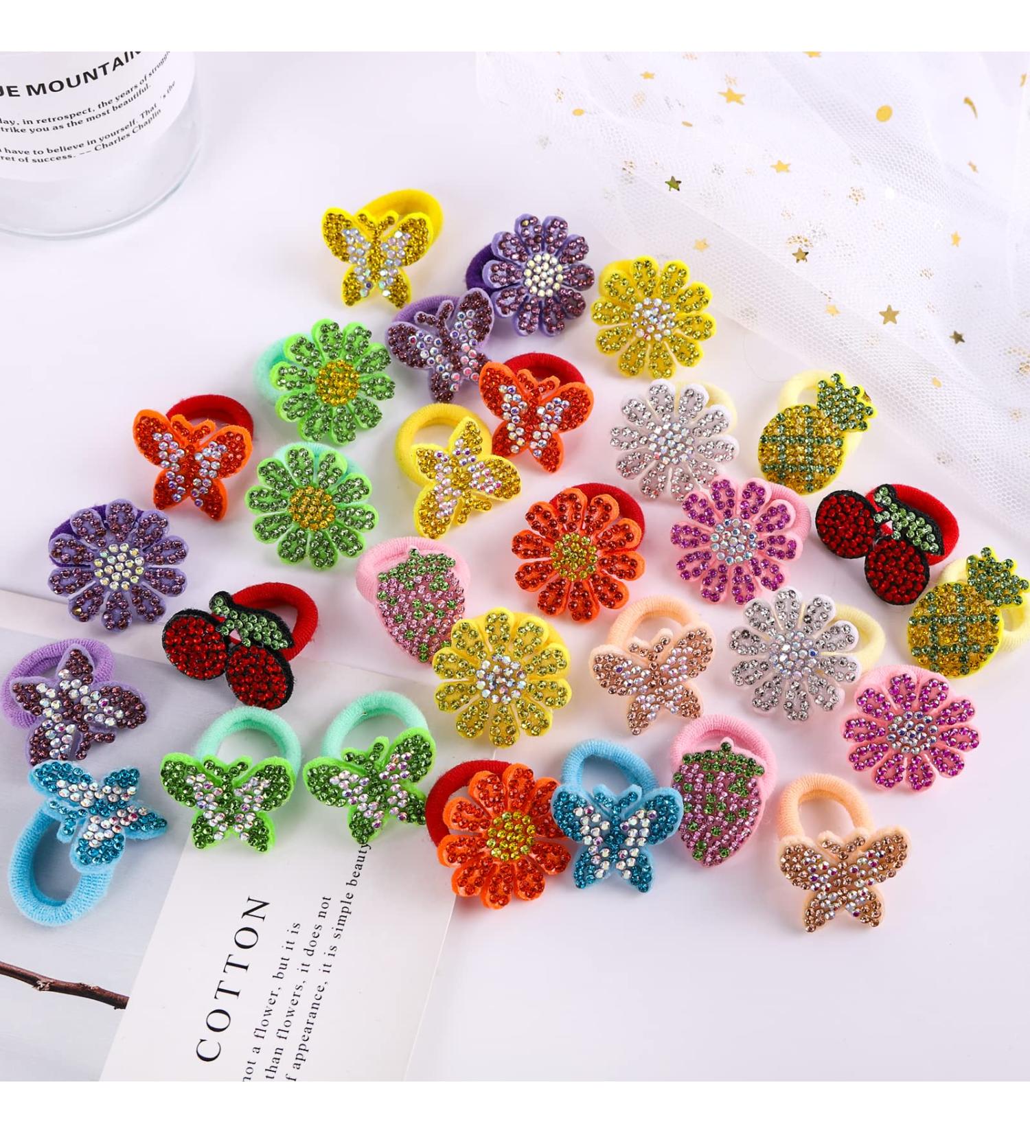 Fishdown 30 Pcs Glitter Hair Ties for Girls - Sparkly Ponytail Holders for Toddlers with Rhinestone Sequin Designs - Cute Cartoon Hair Accessories for Kids - Buy Online on SooperMarket.com