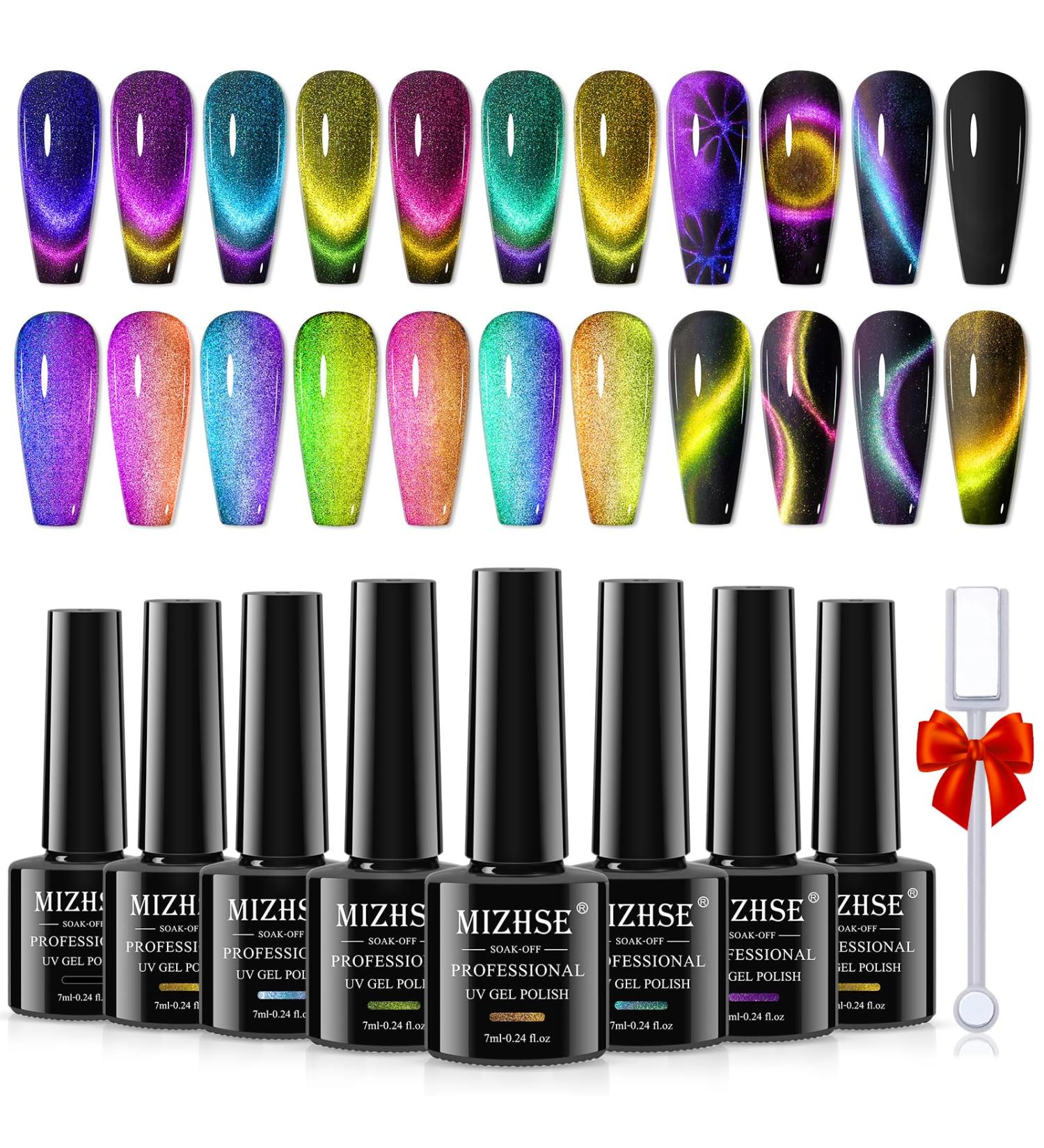 MIZHSE 8 Colors 9D Cat Eye Gel Nail Polish - Magnetic Gel Polish Kit | Galaxy Chameleon Effect for Stunning Nail Art | Soak Off Manicure & Perfect Gift for Ladies - Buy Online on SooperMarket.com