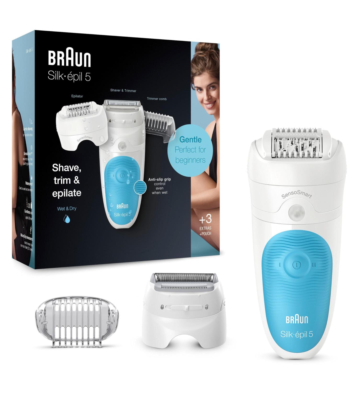 Buy Braun Silk- pil 5 Epilator for Women | Hair Removal & Shaving Attachment - 5-605 White/Turquoise - Fast International Shipping - Buy Online on SooperMarket.com