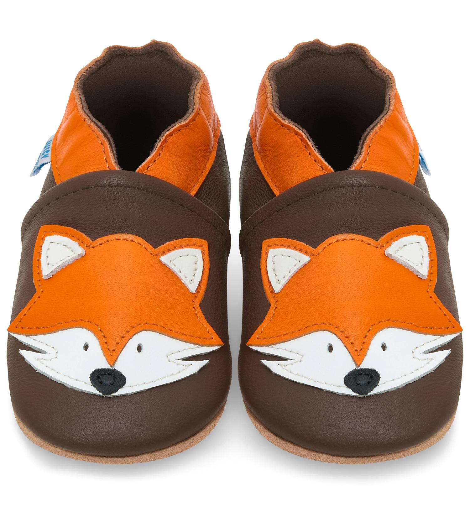 Soft Sole Leather Baby Shoes for Boys and Girls | Toddler Walking Shoes 18-24 Months | Brown Fox Design - Buy Online on SooperMarket.com