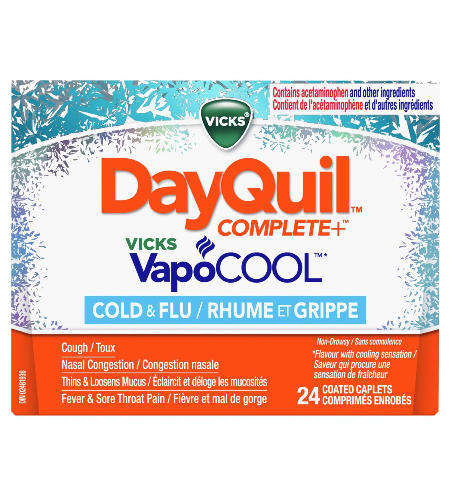 Vicks DayQuil COMPLETE Vicks VapoCOOL Cold and Flu Medicine Non-Drowsy Daytime Multi-Symptom Relief for Cough Suppressant Nasal Congestion 24 Caplets Liquicaps - Buy Online on SooperMarket.com